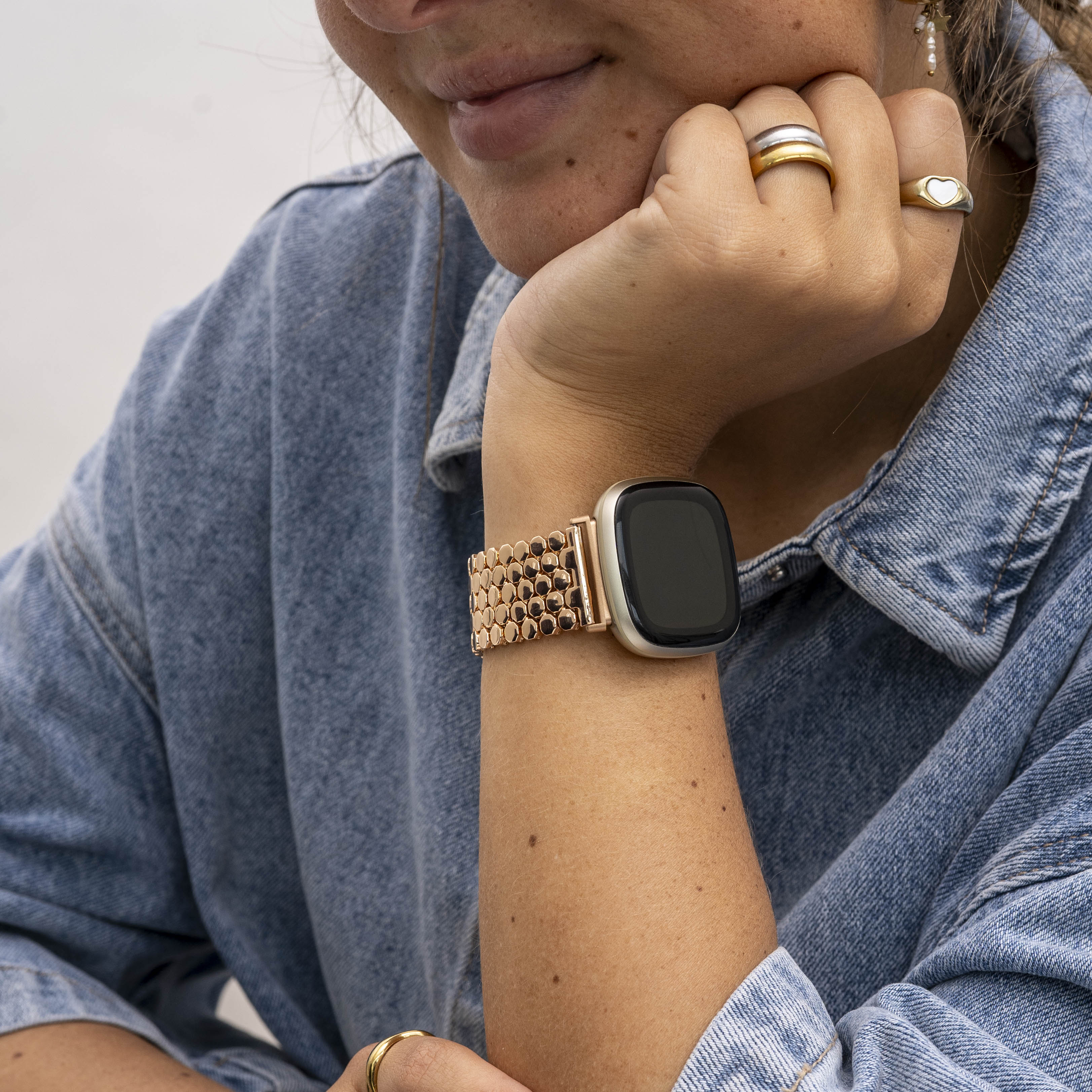 Fitbit Versa 3 Steel Strap Hexagons (Rose Gold)