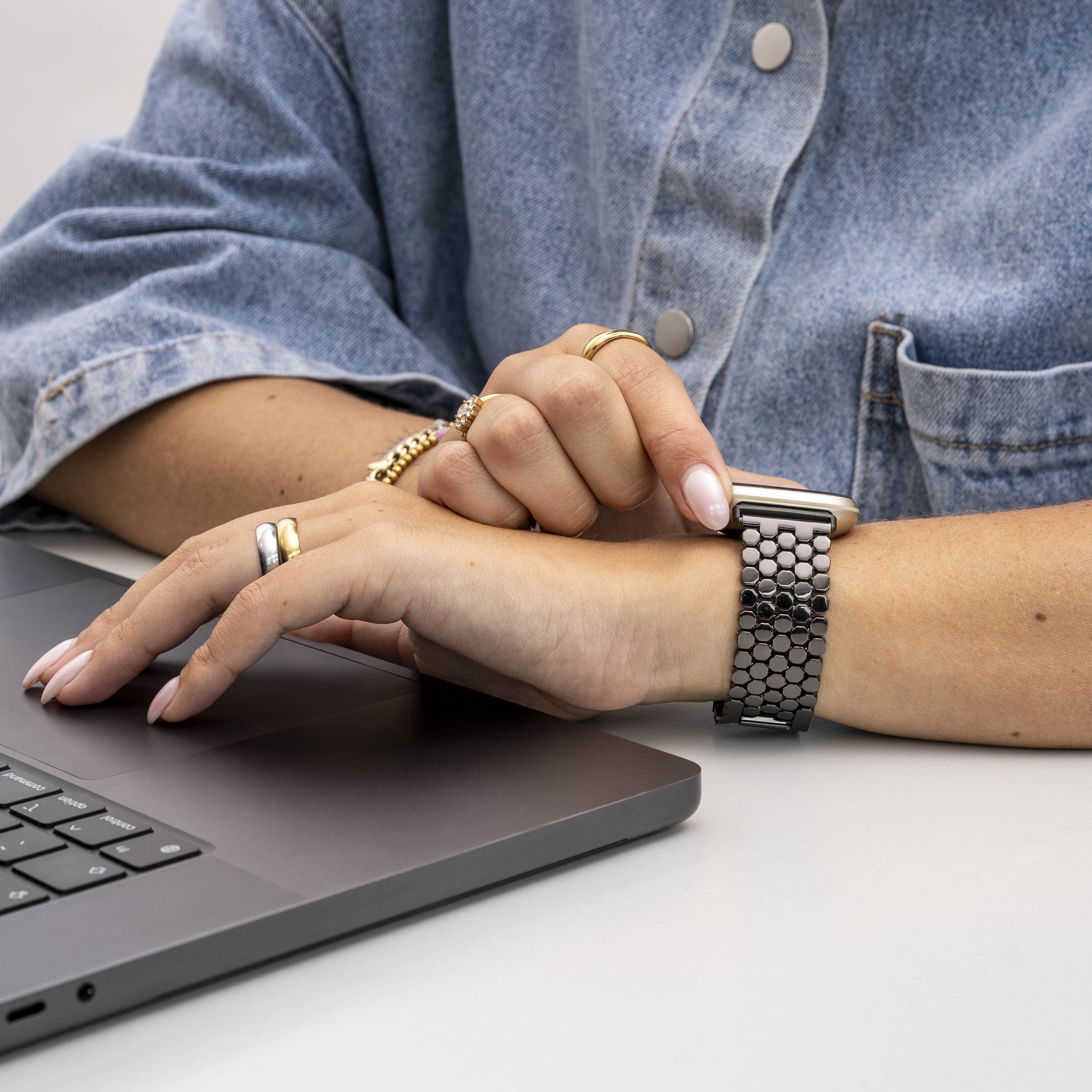Fitbit Sense Steel Strap Hexagons (Black)