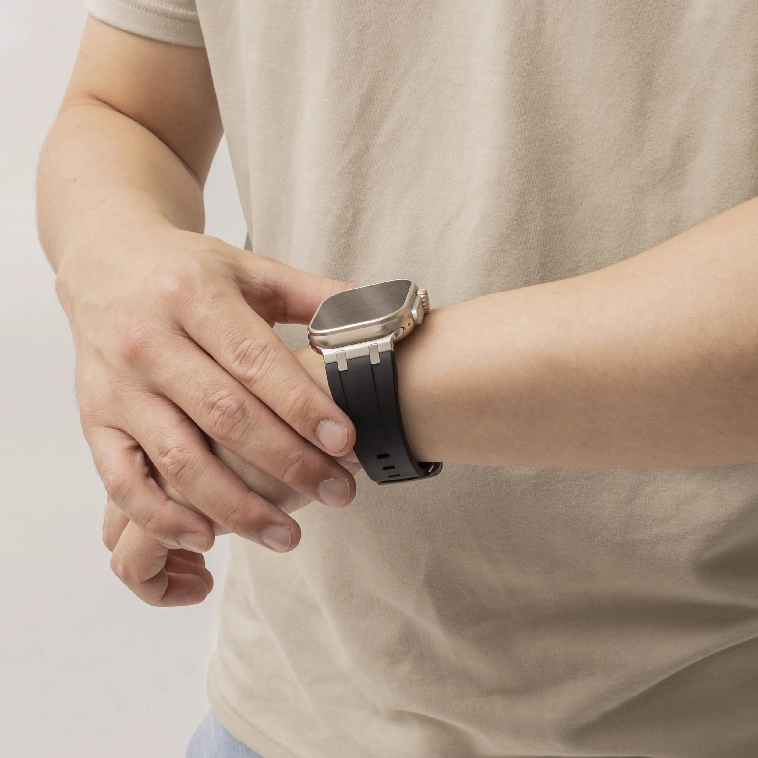 Bandz Apple Watch Silicone Strap 'Luxe Liquid' (Black With Silver)