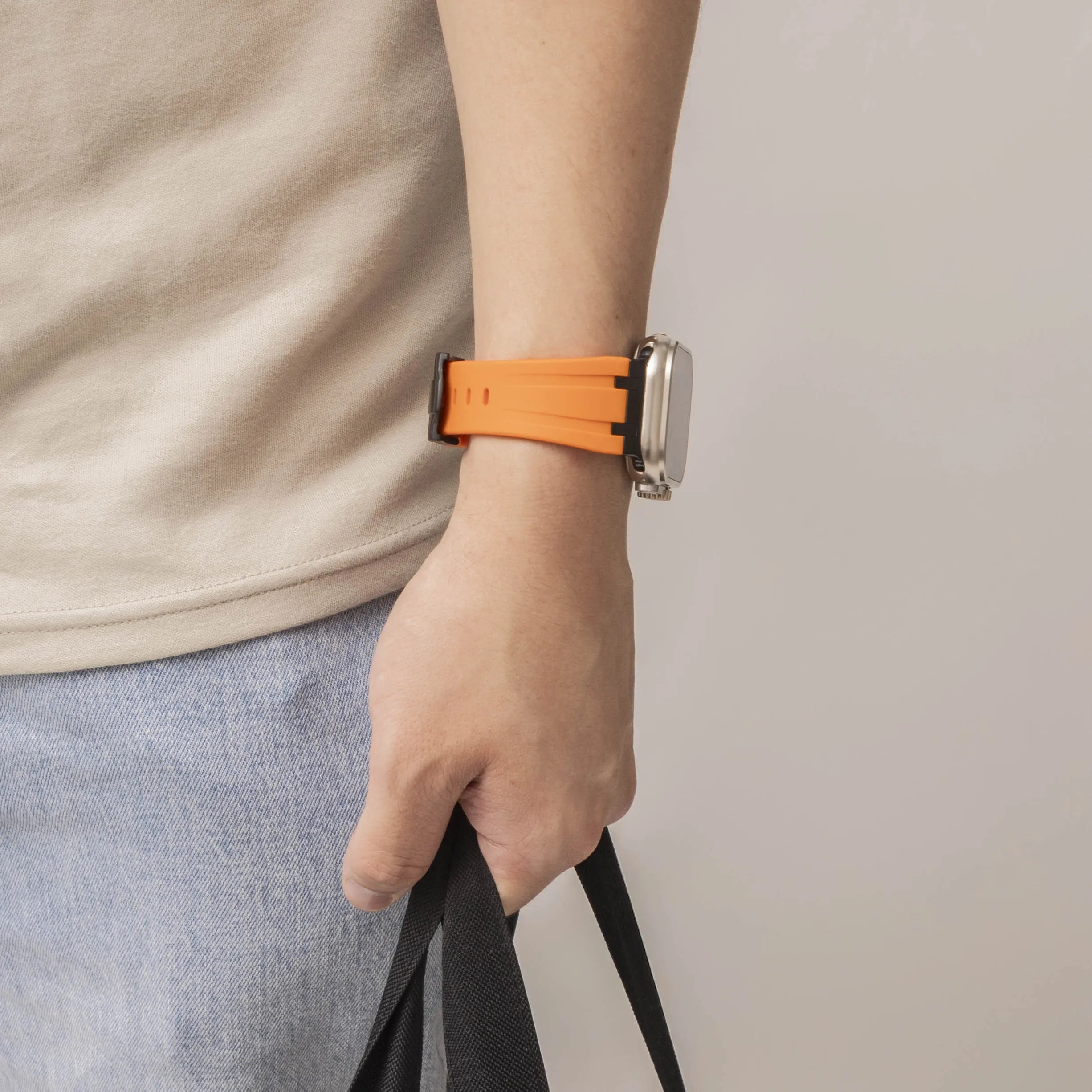 Apple Watch Luxury Liquid Silicone Strap (Orange/Black)