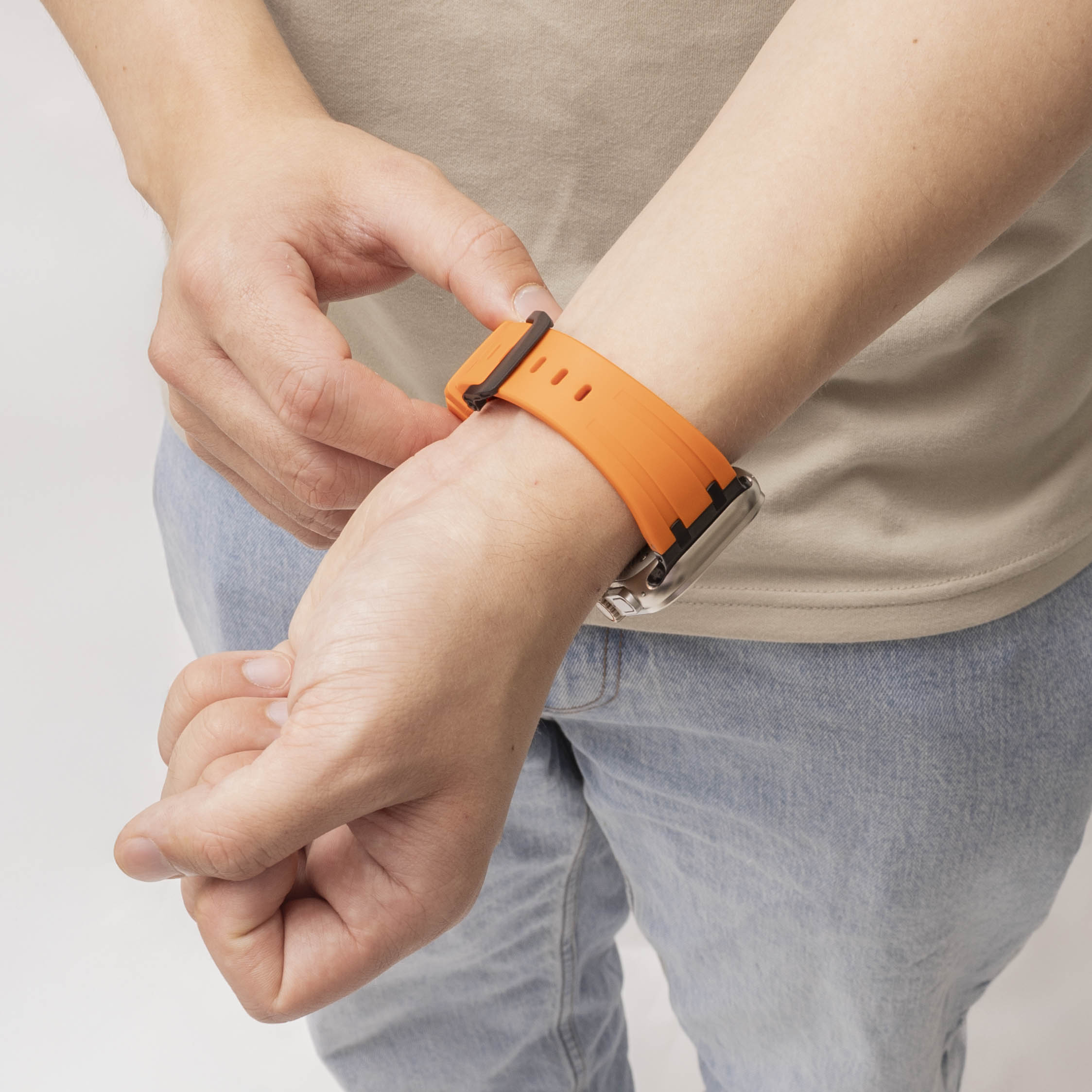 Bandz Apple Watch Silicone Strap 'Luxe Liquid' (Orange With Black)