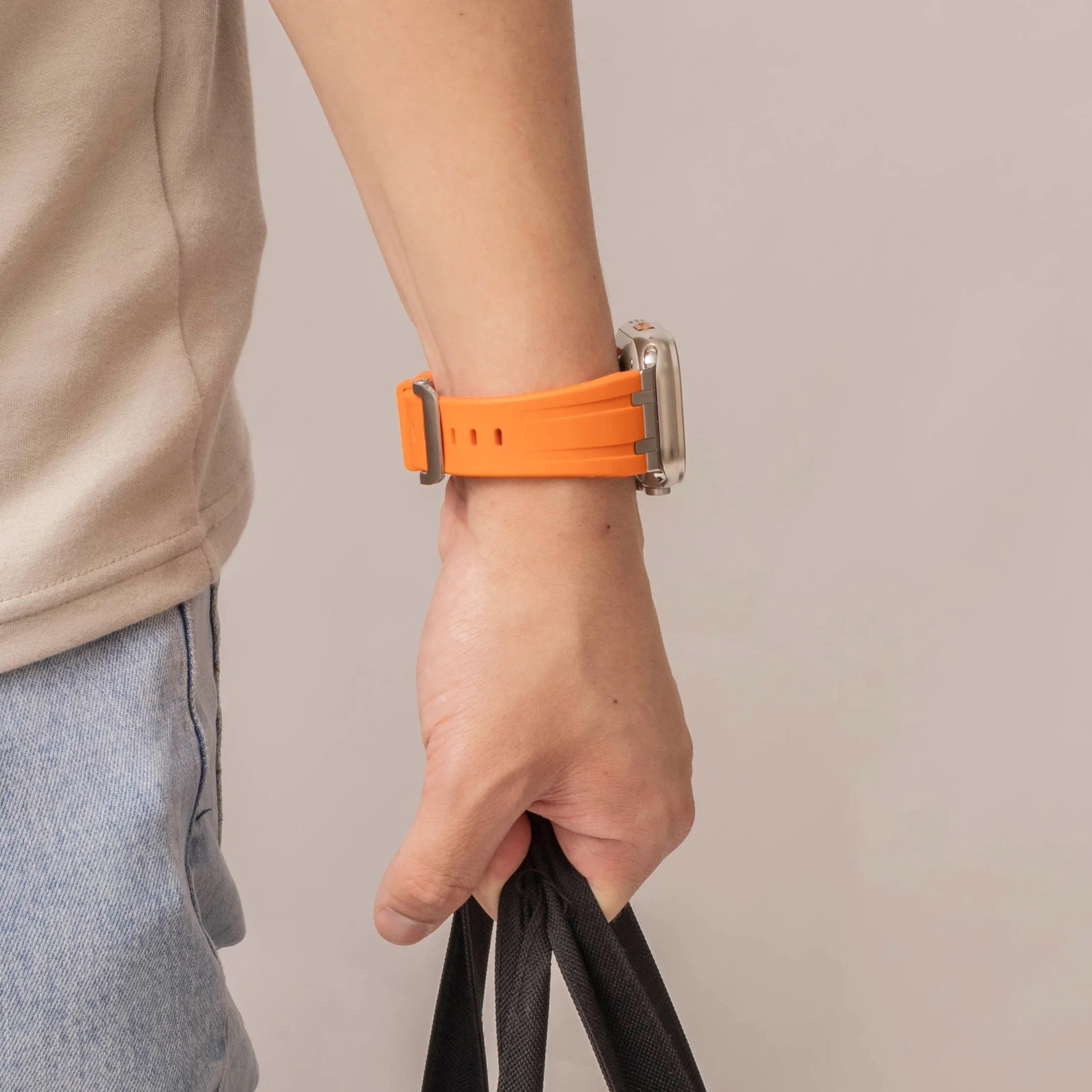 Bandz Apple Watch Silicone Strap 'Luxe Liquid' (Orange With Silver)