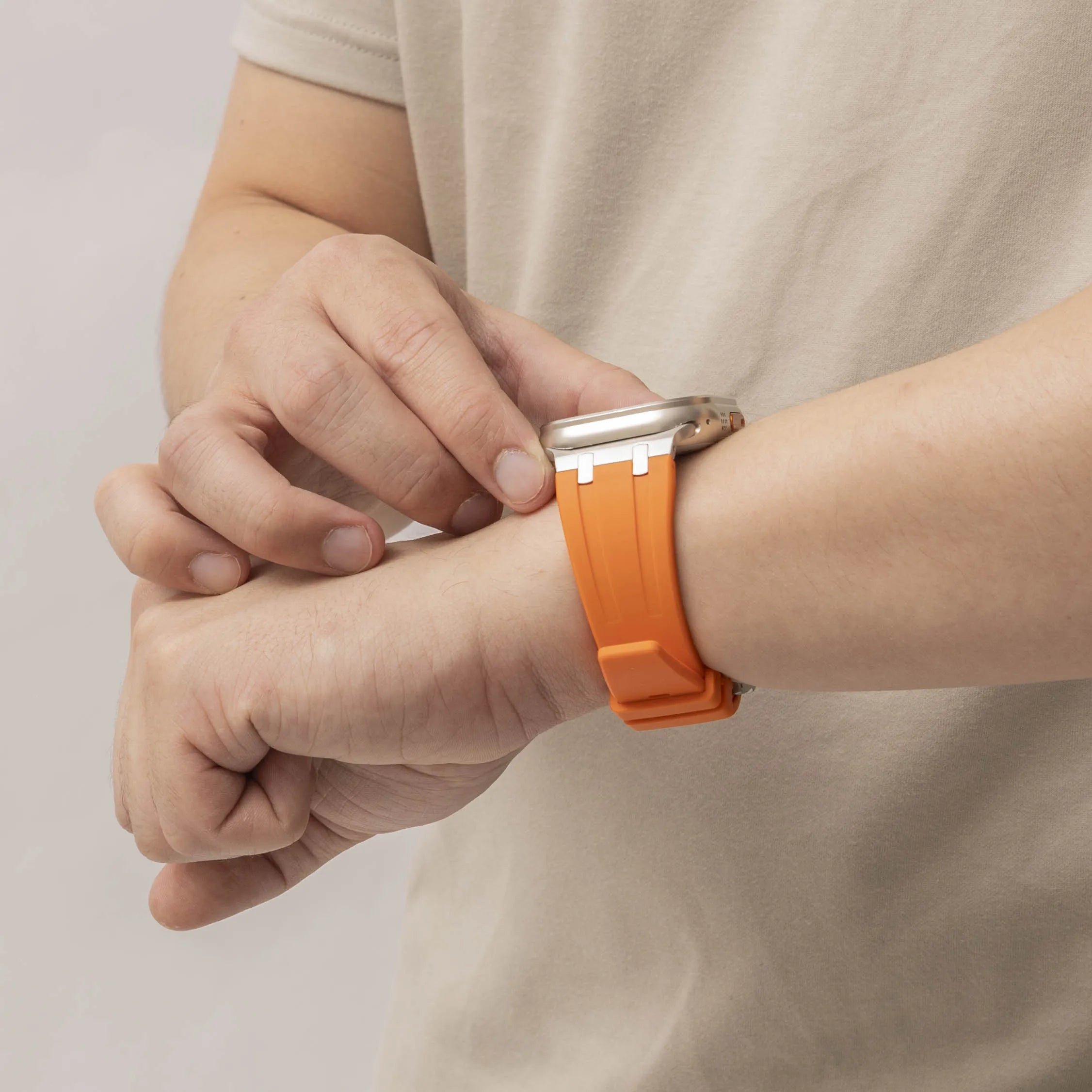 Apple Watch Luxury Liquid Silicone Strap (Orange/Silver)