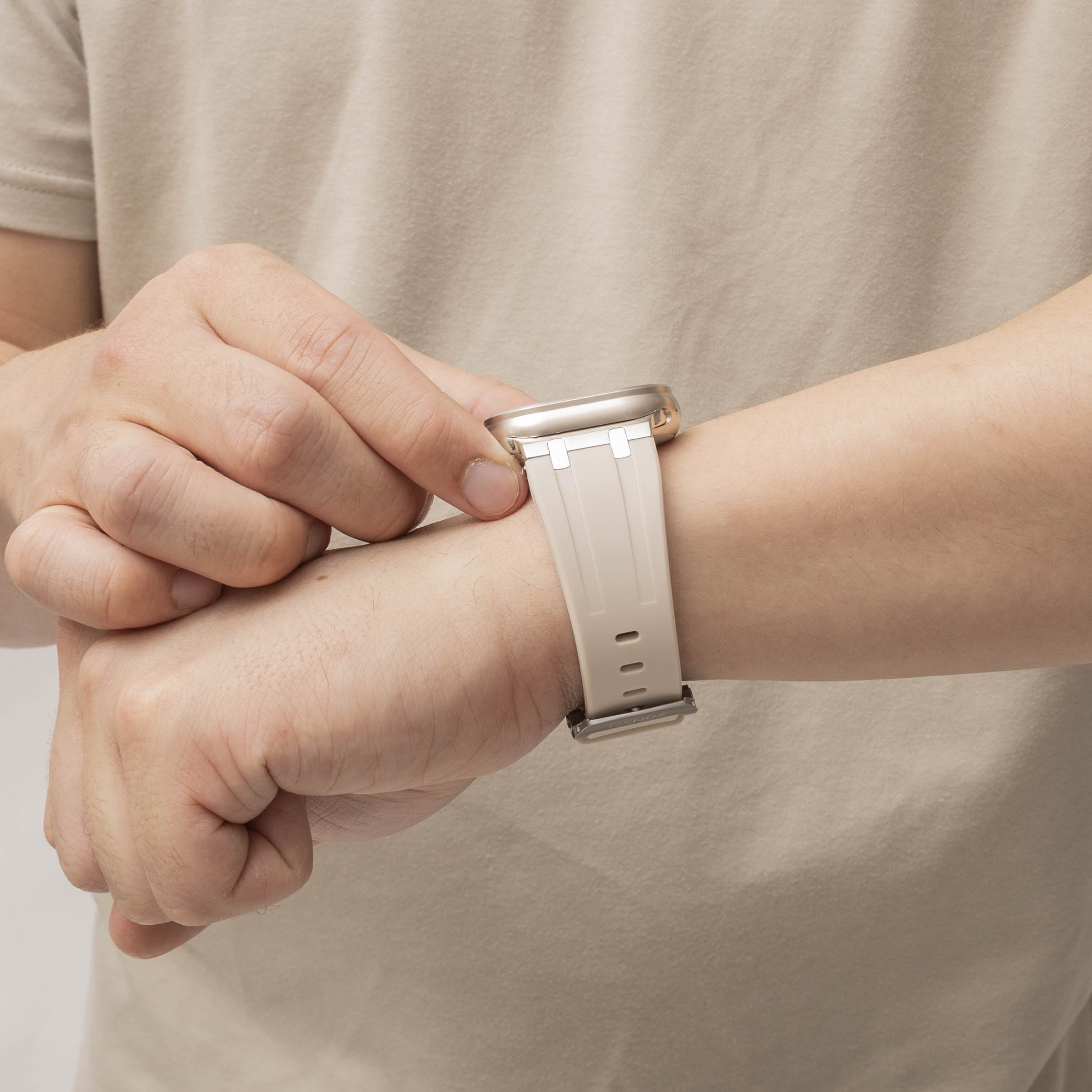 Bandz Apple Watch Silicone Strap 'Luxe Liquid' (Beige With Silver)