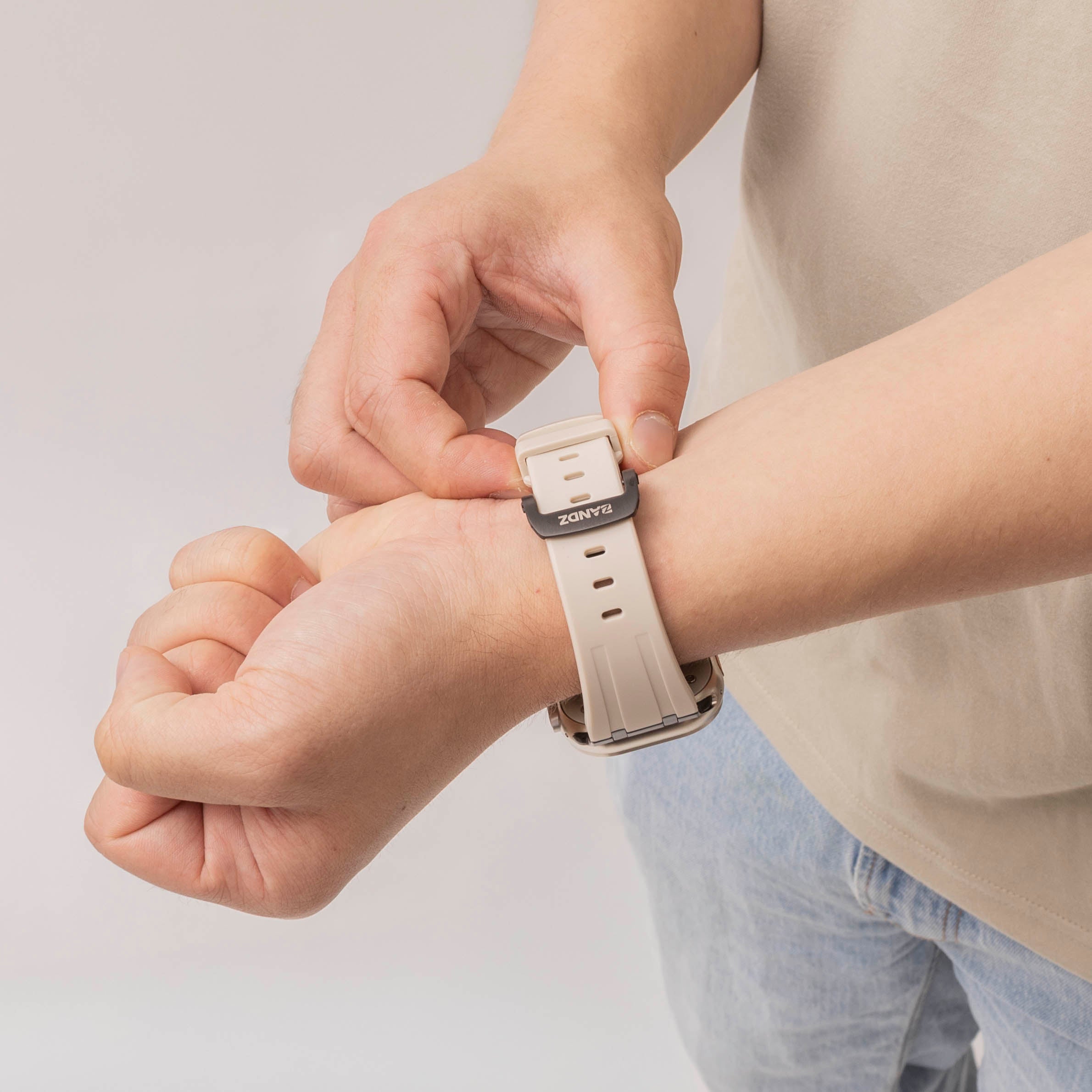 Bandz Apple Watch Silicone Strap 'Luxe Liquid' (Beige With Black)