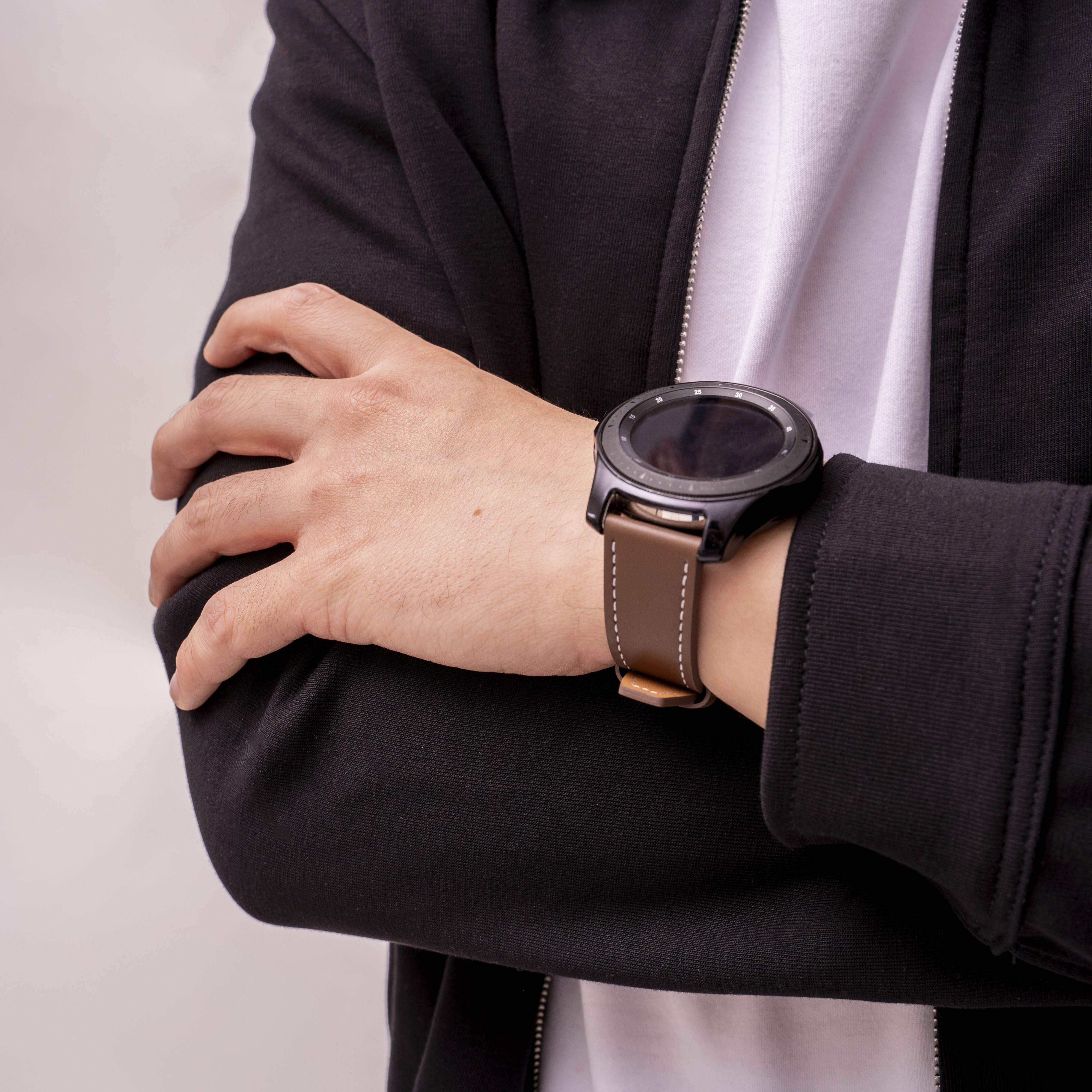 Huawei Watch GT 4 - 46mm 'One Push' Leather Strap (Dark Brown)