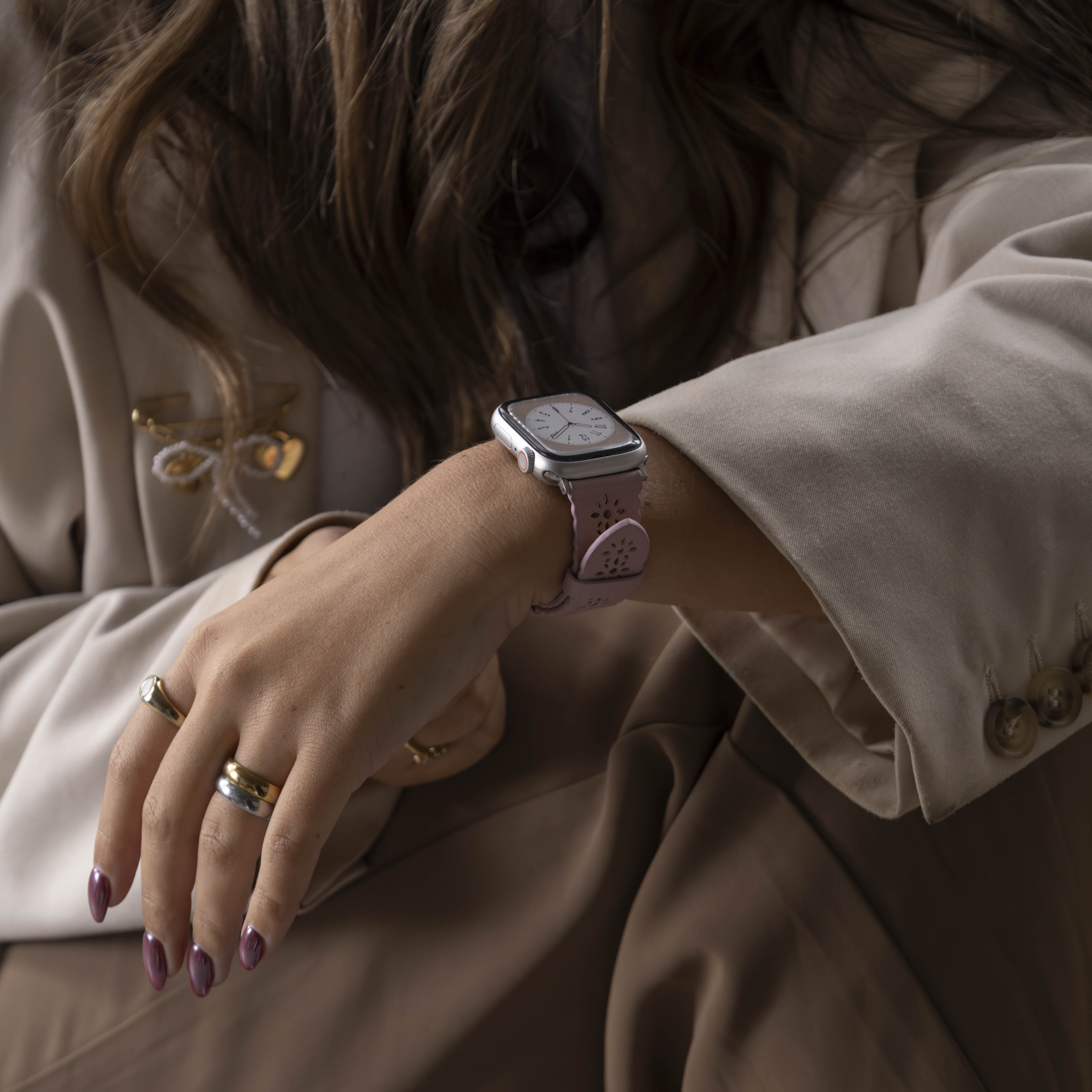 Apple Watch Patterned Leather Strap (Pink)