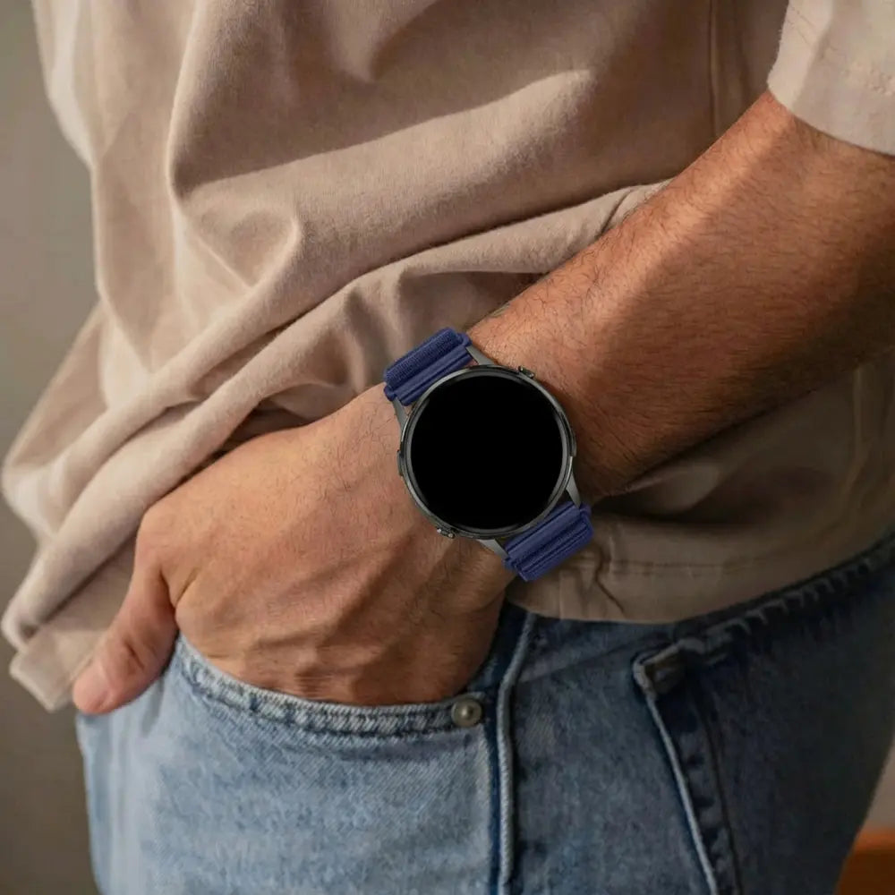 Bandz Garmin Venu 4 - 41mm nylon band 'Wave' (donkerblauw)