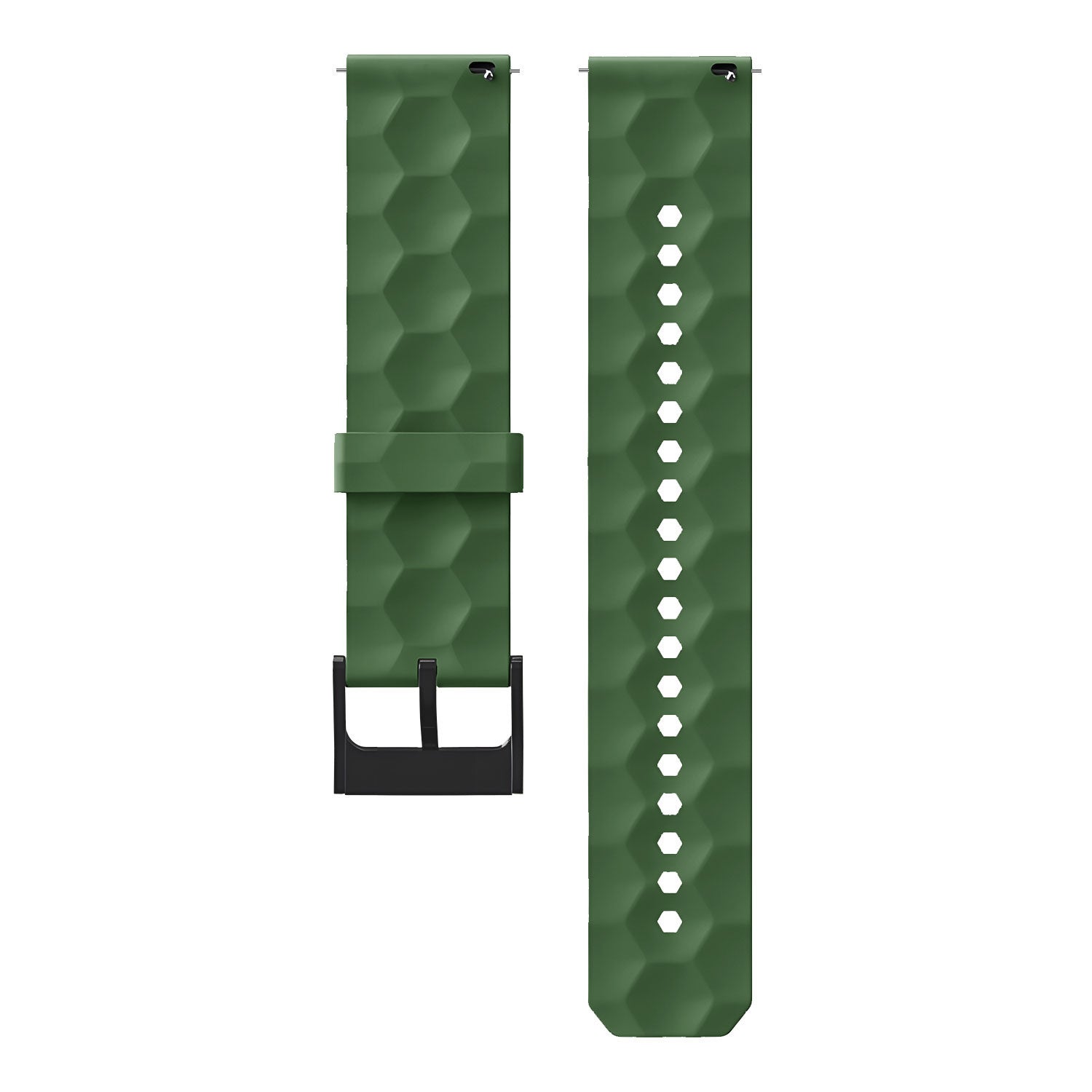Silicone Strap Hexagons, army green, laid flat, separate parts, direct top view