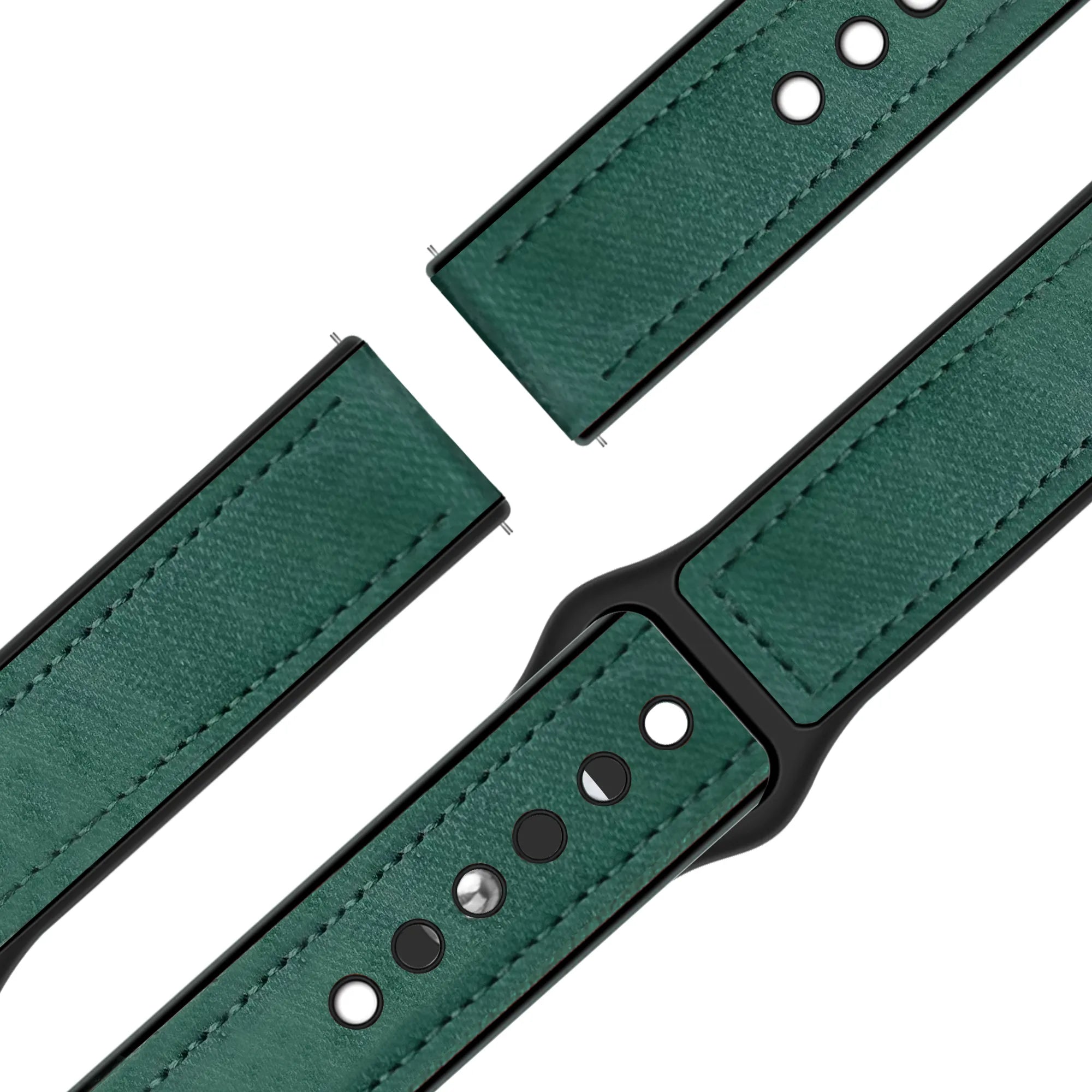 Bandz Garmin Forerunner 570 - 47mm Leather Strap 'Hybrid' (Green)