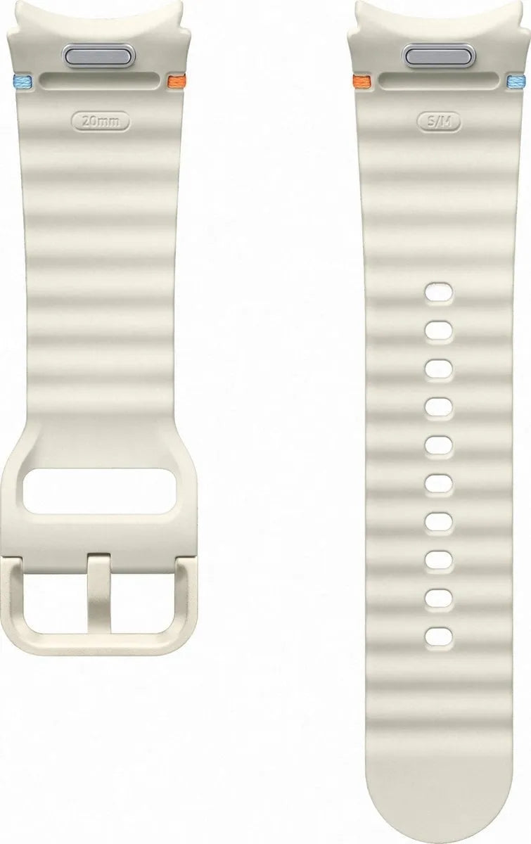 Silicone Sport Strap, cream, laid flat, separate parts, direct top view