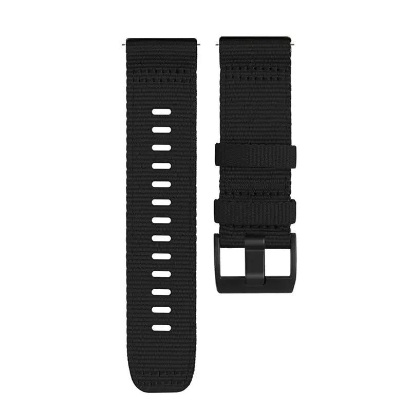Nylon Buckle Strap, black, laid flat, separate parts, direct top view