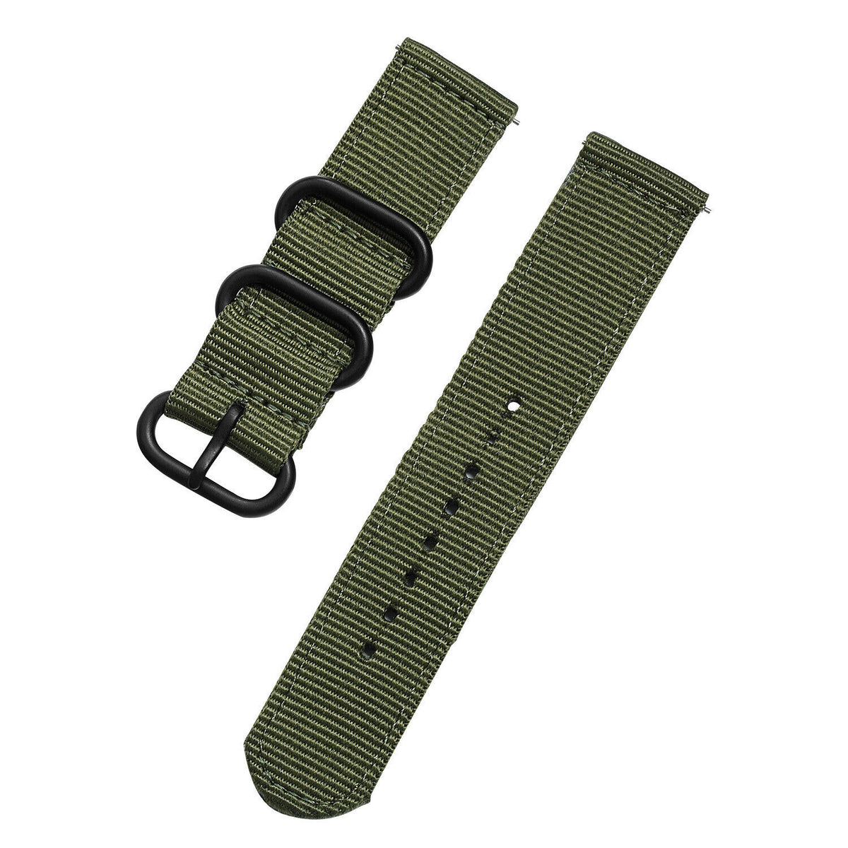 Nylon Buckle Strap, green, laid flat, separate parts, direct top view
