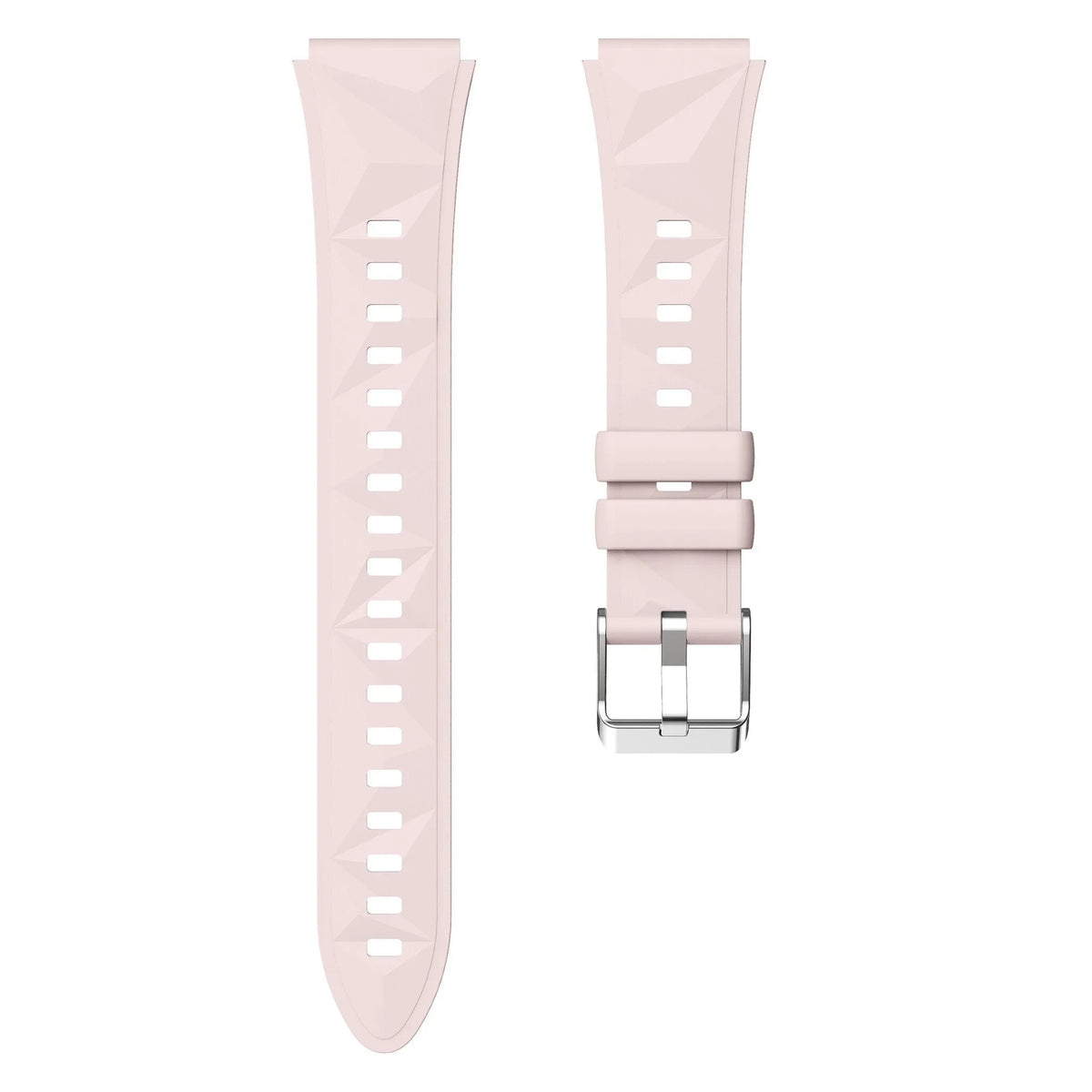 Premium Silicone Strap, pink, laid flat, separate parts, direct top view