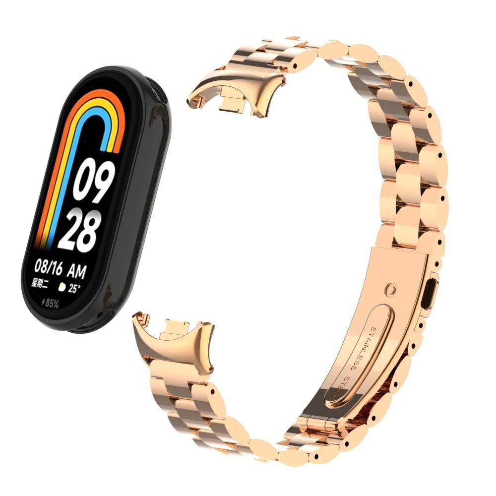 Steel Strap, rose gold, laid flat, separate parts, direct top view