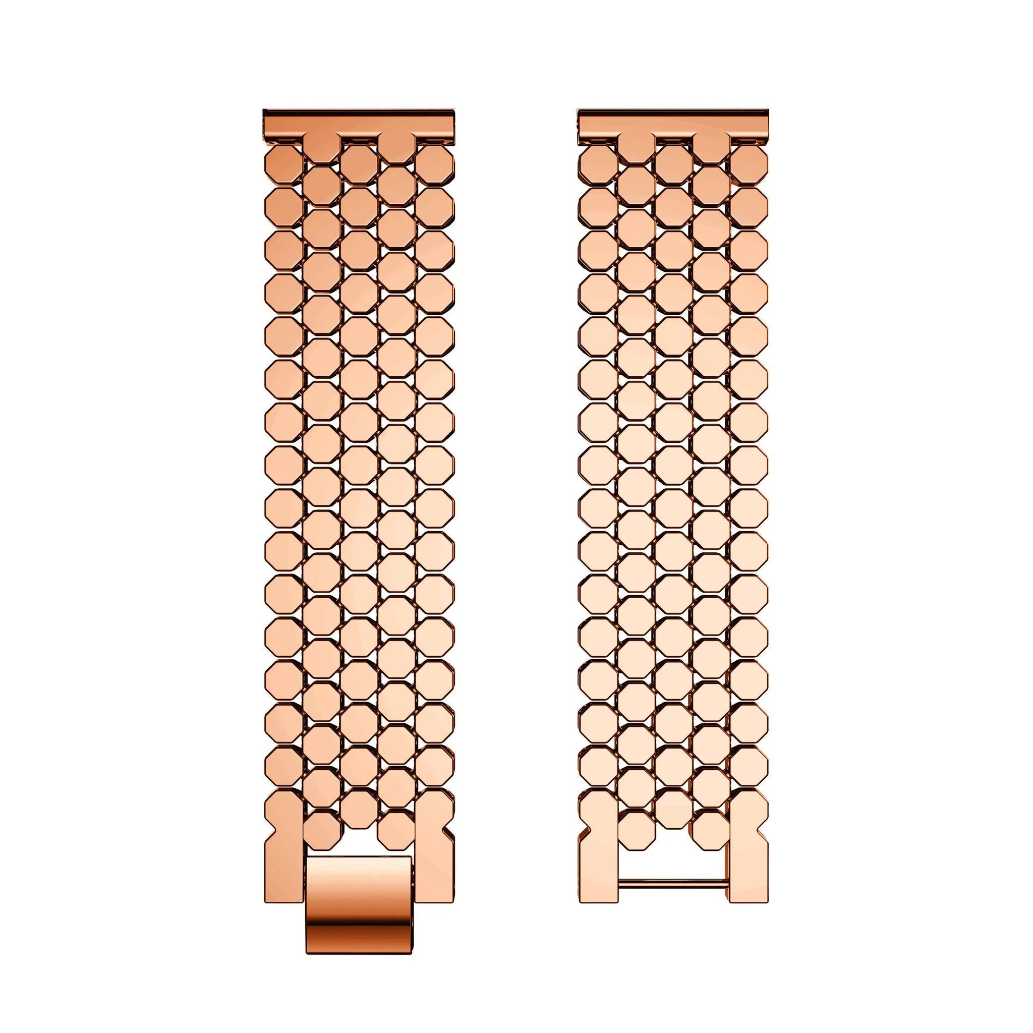 Steel Strap Hexagons, rose gold, laid flat, separate parts, direct top view