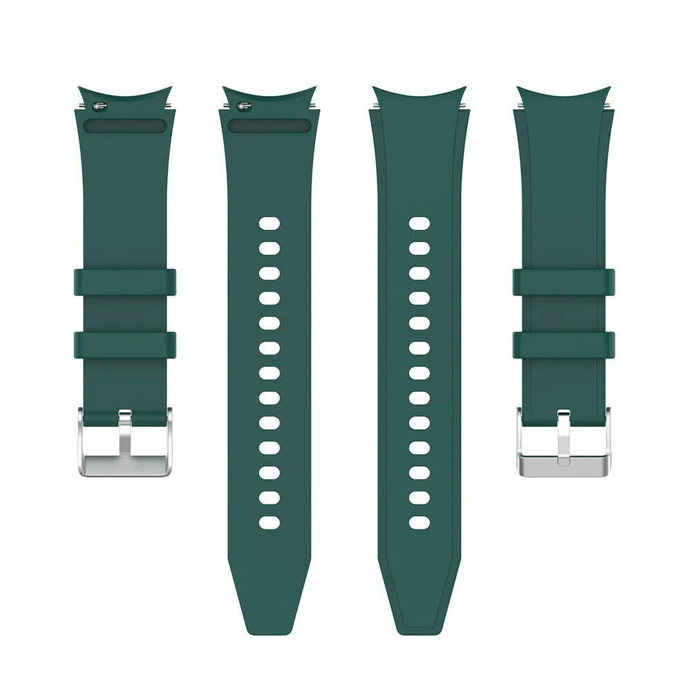 Silicone Strap 'Perfect Fit', dark green, laid flat, separate parts, direct top view