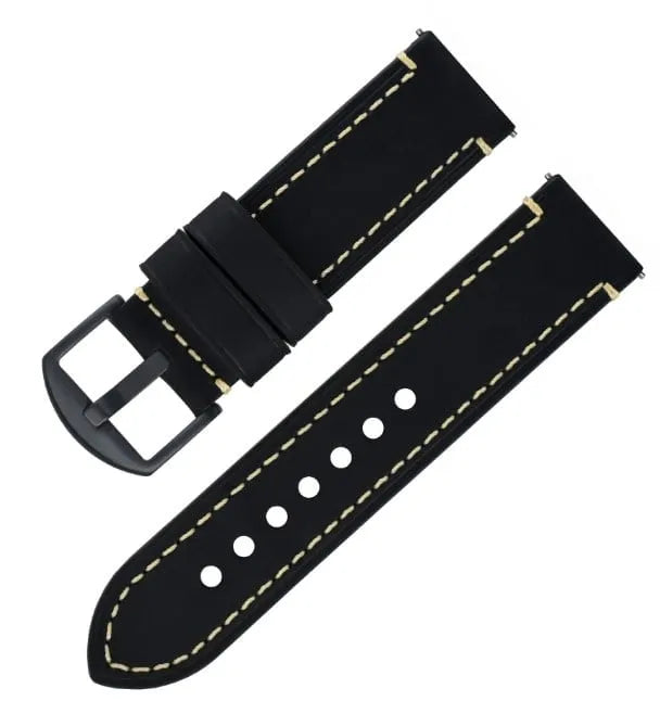 Genuine Leather Strap, black, laid flat, separate parts, direct top view