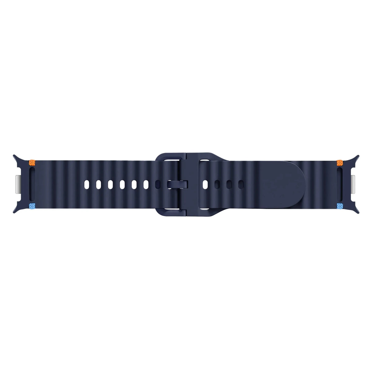 Wave Silicone Strap, dark blue, laid flat, joined, direct top view