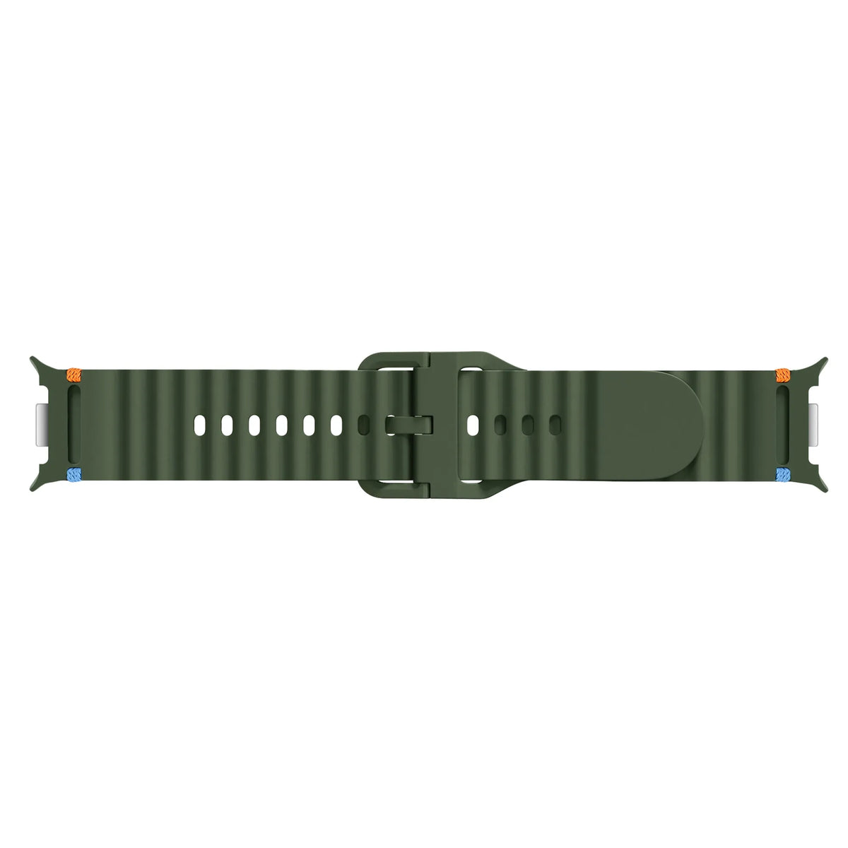Wave Silicone Strap, army green, laid flat, joined, direct top view