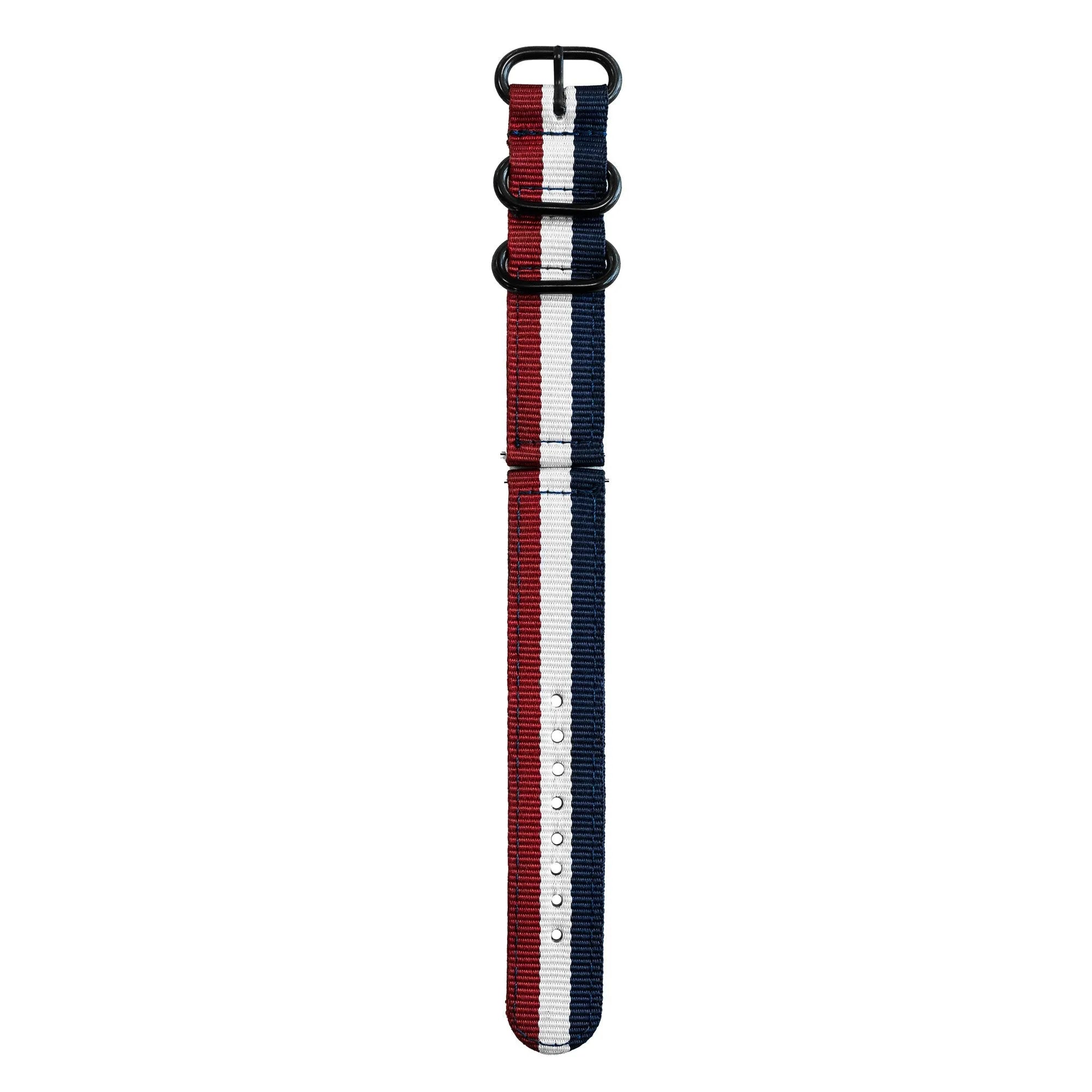 Nylon Buckle Strap, tricolour, laid flat, joined, direct top view