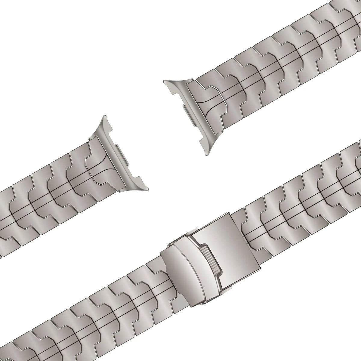 Titanium Strap 'Iron', laid flat, separate parts, top and underside view