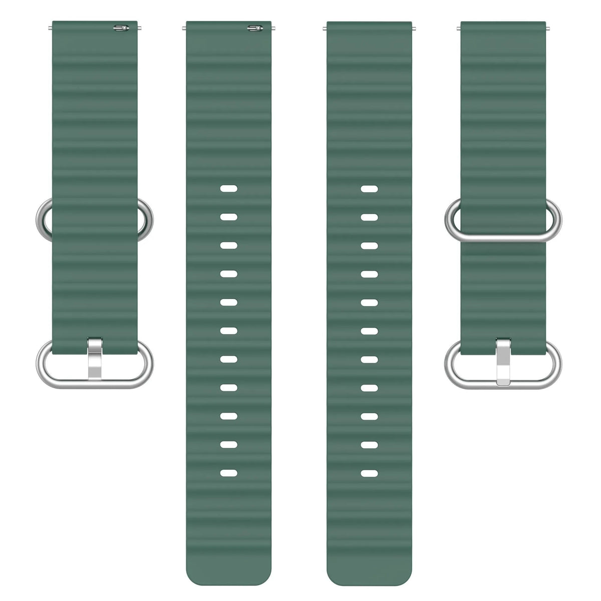 Silicone Ocean Strap, laid flat, separate parts, top and underside view
