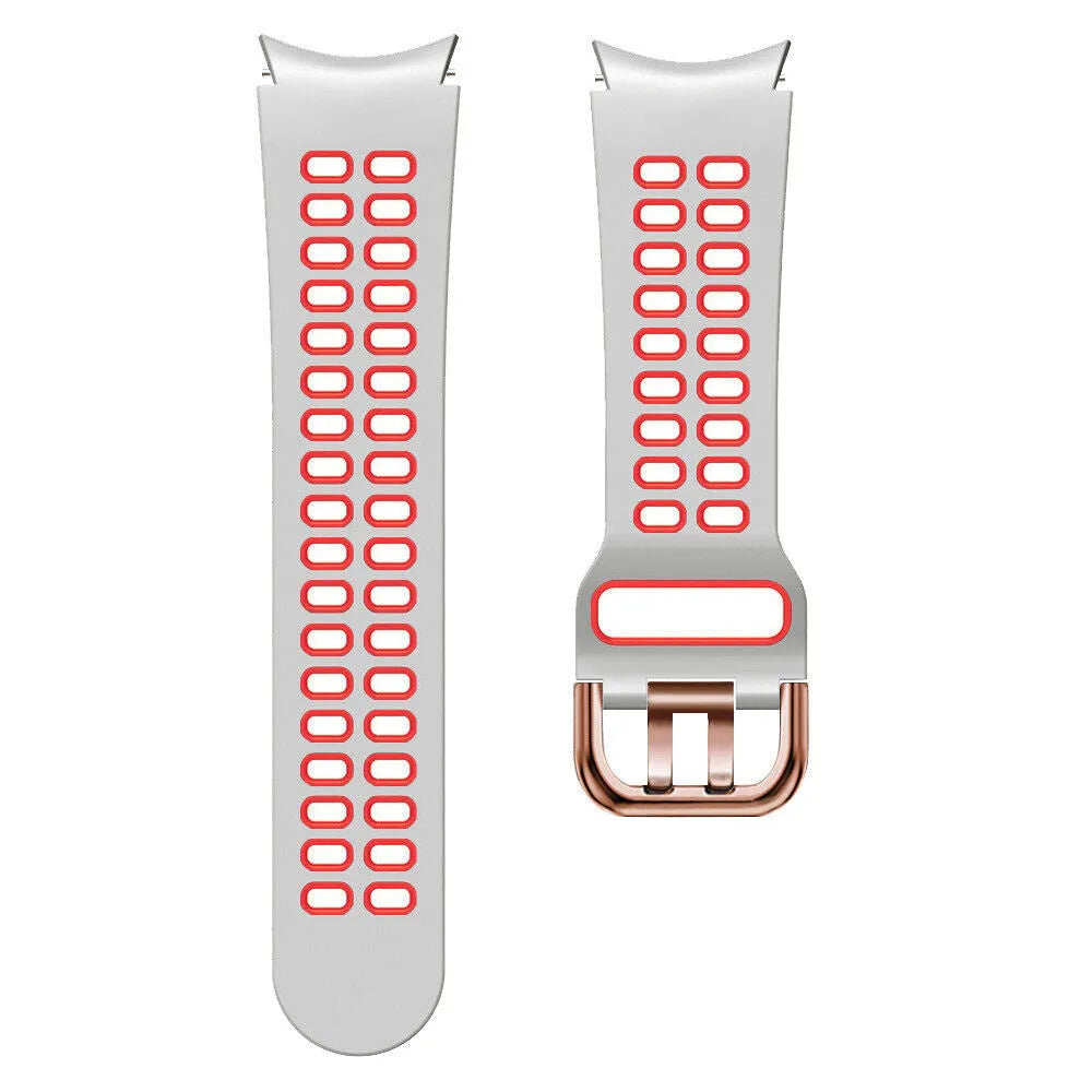 Silicone Squared Sport Strap, laid flat, separate parts, top and underside view