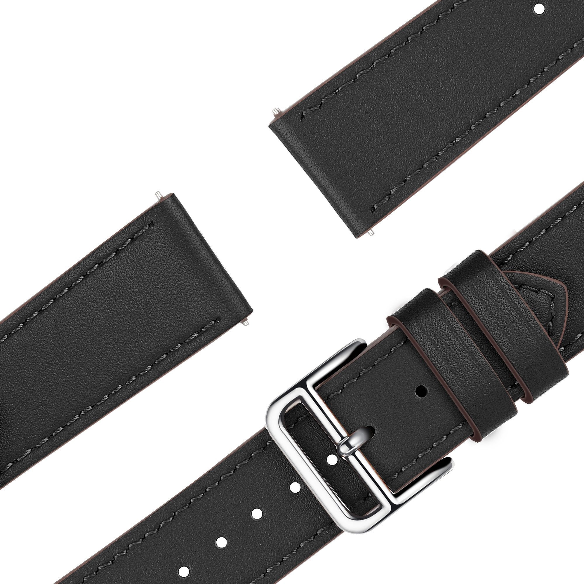 Leather Strap 'Deluxe', black, laid flat, joined, 45° top view
