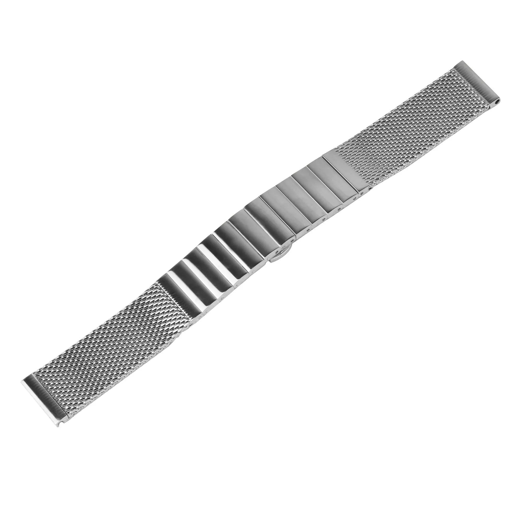 Milanese Steel Strap, silver, laid flat, joined, 45° top view