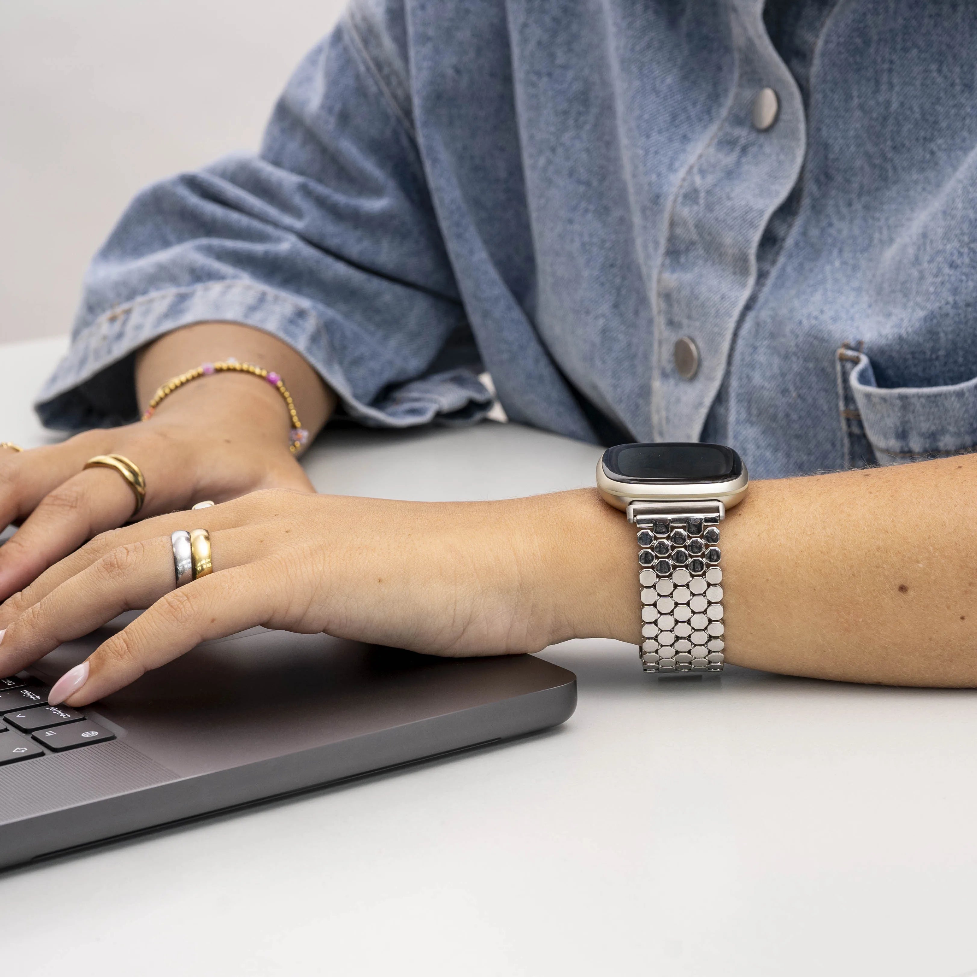 Fitbit Sense Steel Strap Hexagons (Silver)