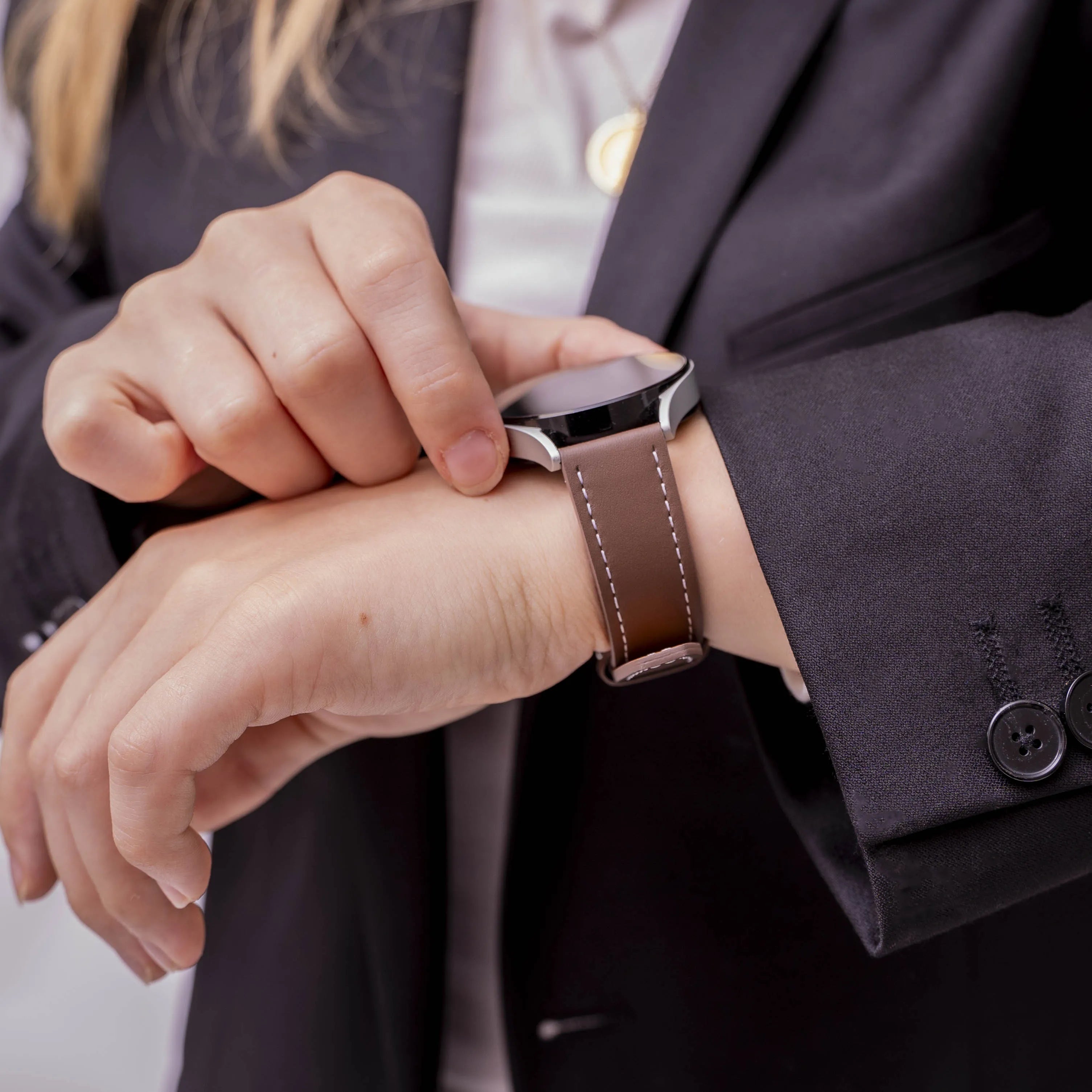 Oppo Watch X2 Mini 'One Push' Leather Strap (Dark Brown)
