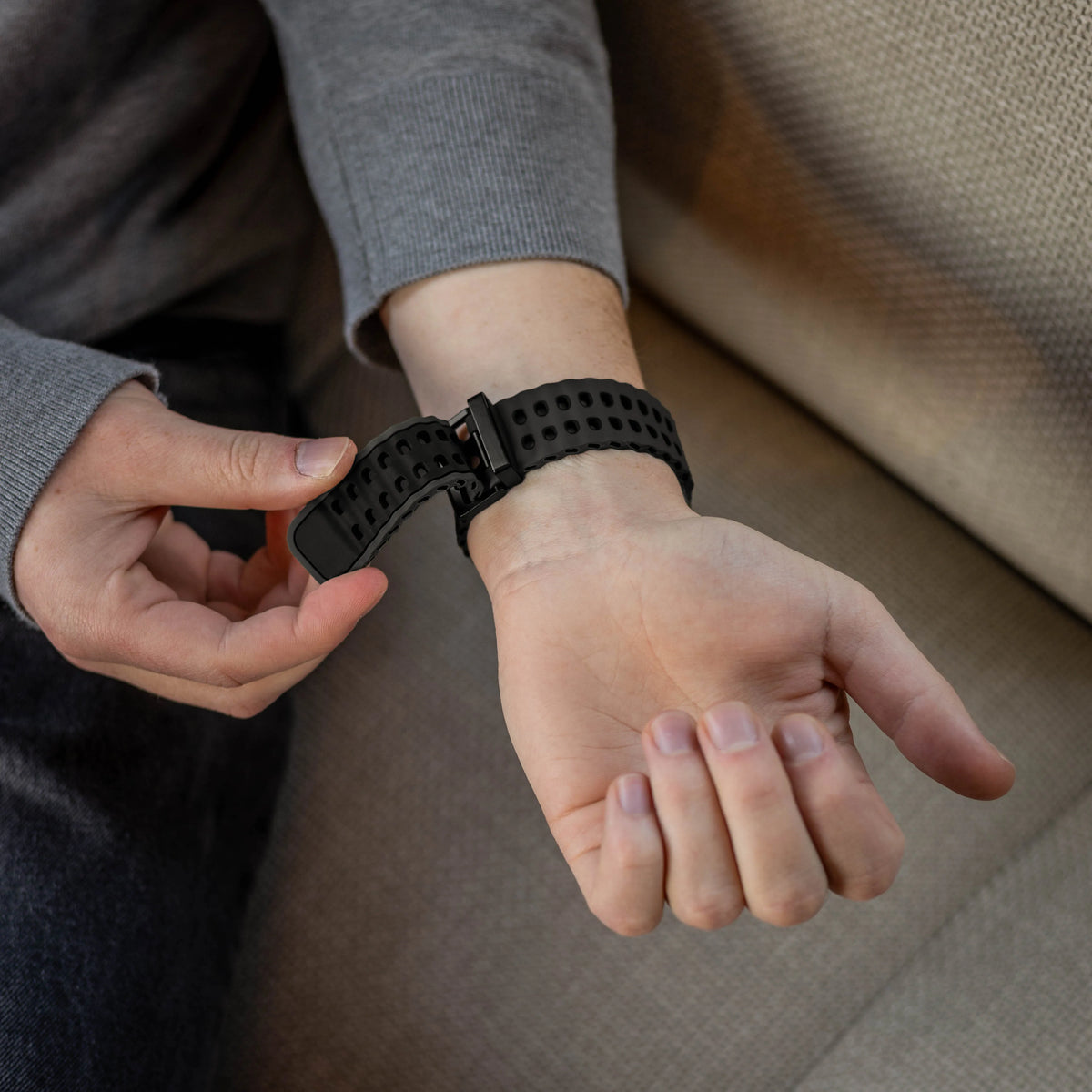 Wave Silicone Strap Duo, dark grey/black, lifestyle photo
