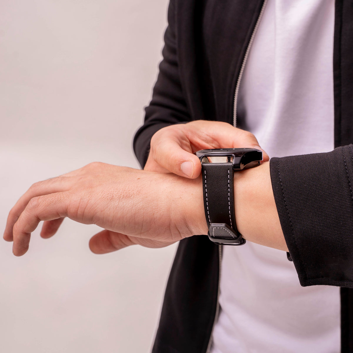 Leather Strap 'One Push', black, lifestyle photo