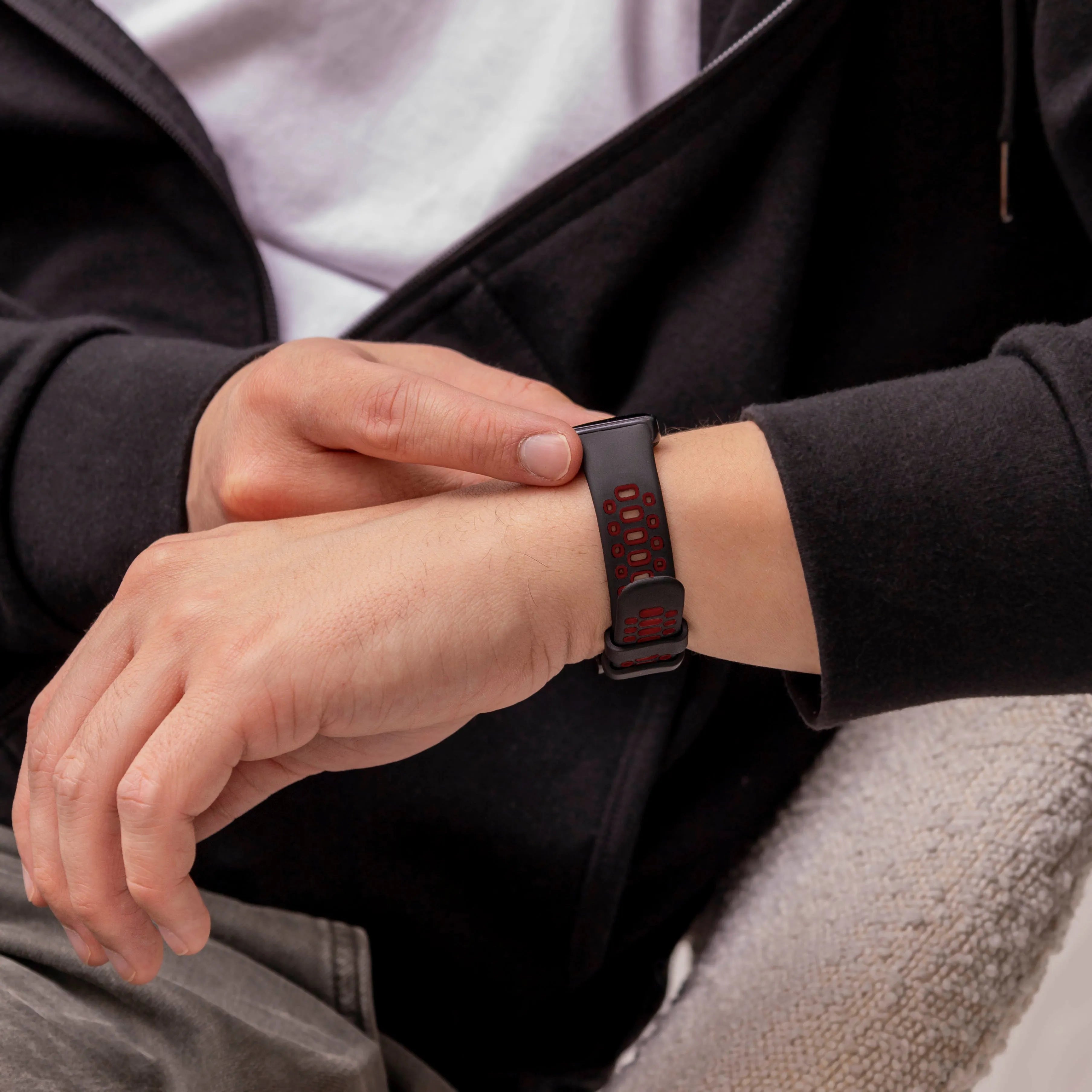 Silicone Sport Strap, black/red, lifestyle photo