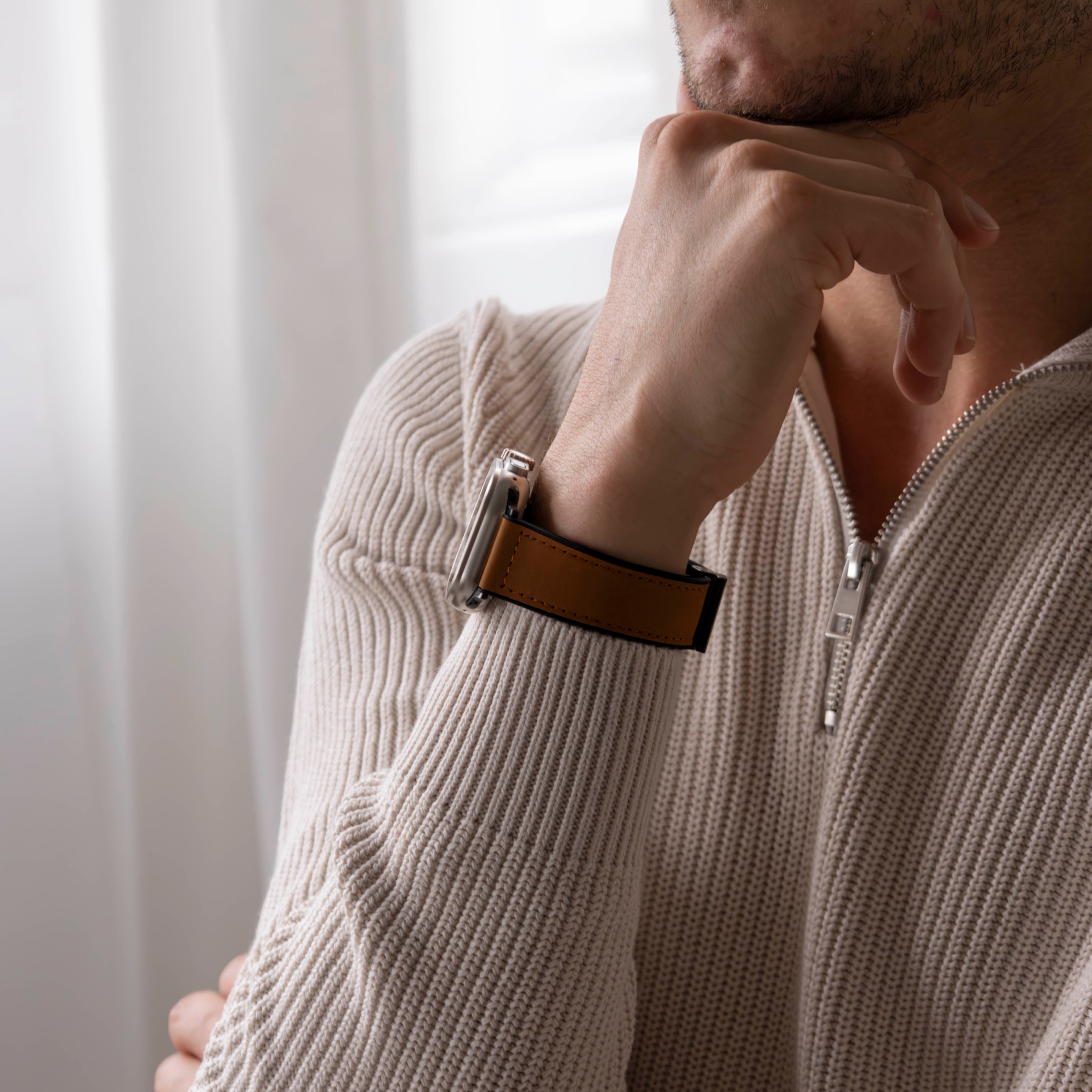Apple Watch Ultra D-Buckle Leather Strap (Light Brown)