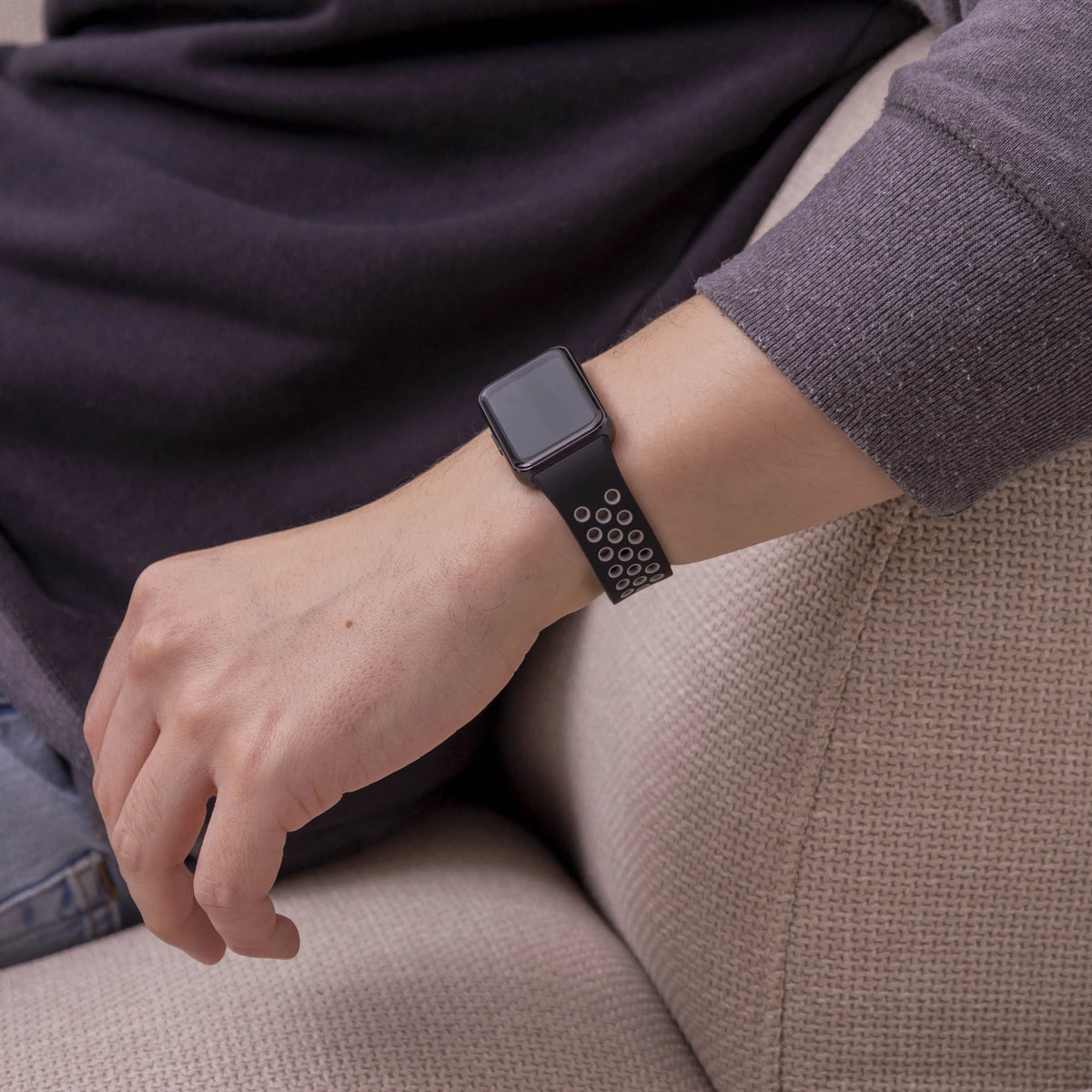 Silicone Sport Strap, black/grey, lifestyle photo