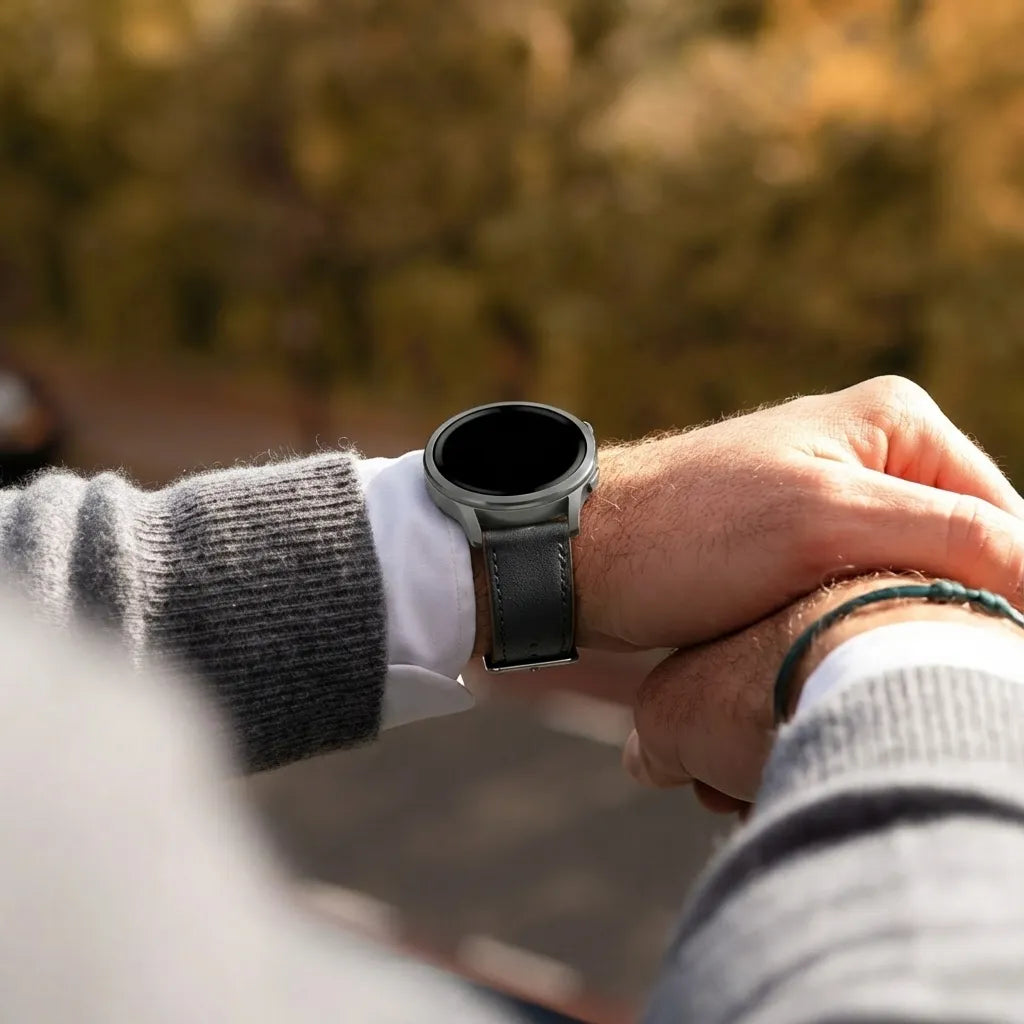Bandz Garmin Vivomove Luxe Leather Strap 'Deluxe' (Black)