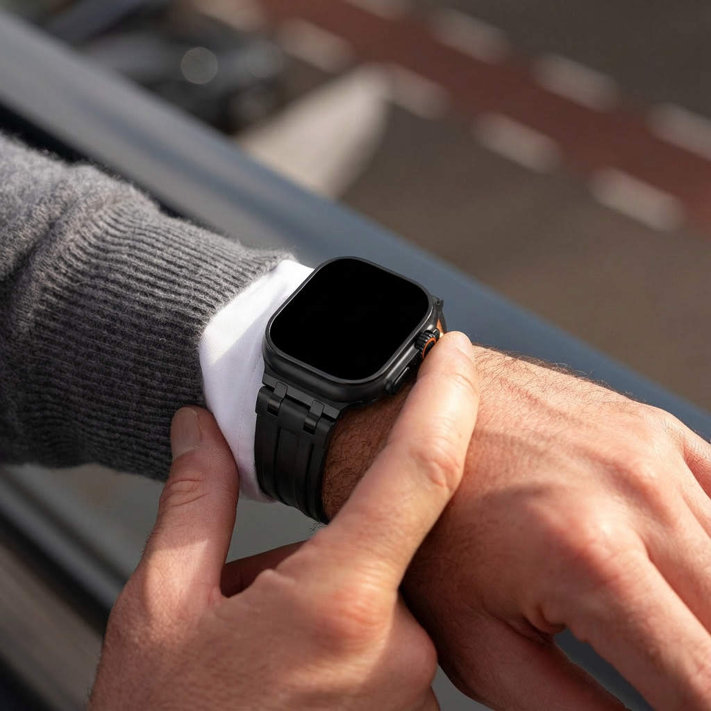 Apple Watch Ultra Solid Leather Strap (Black)