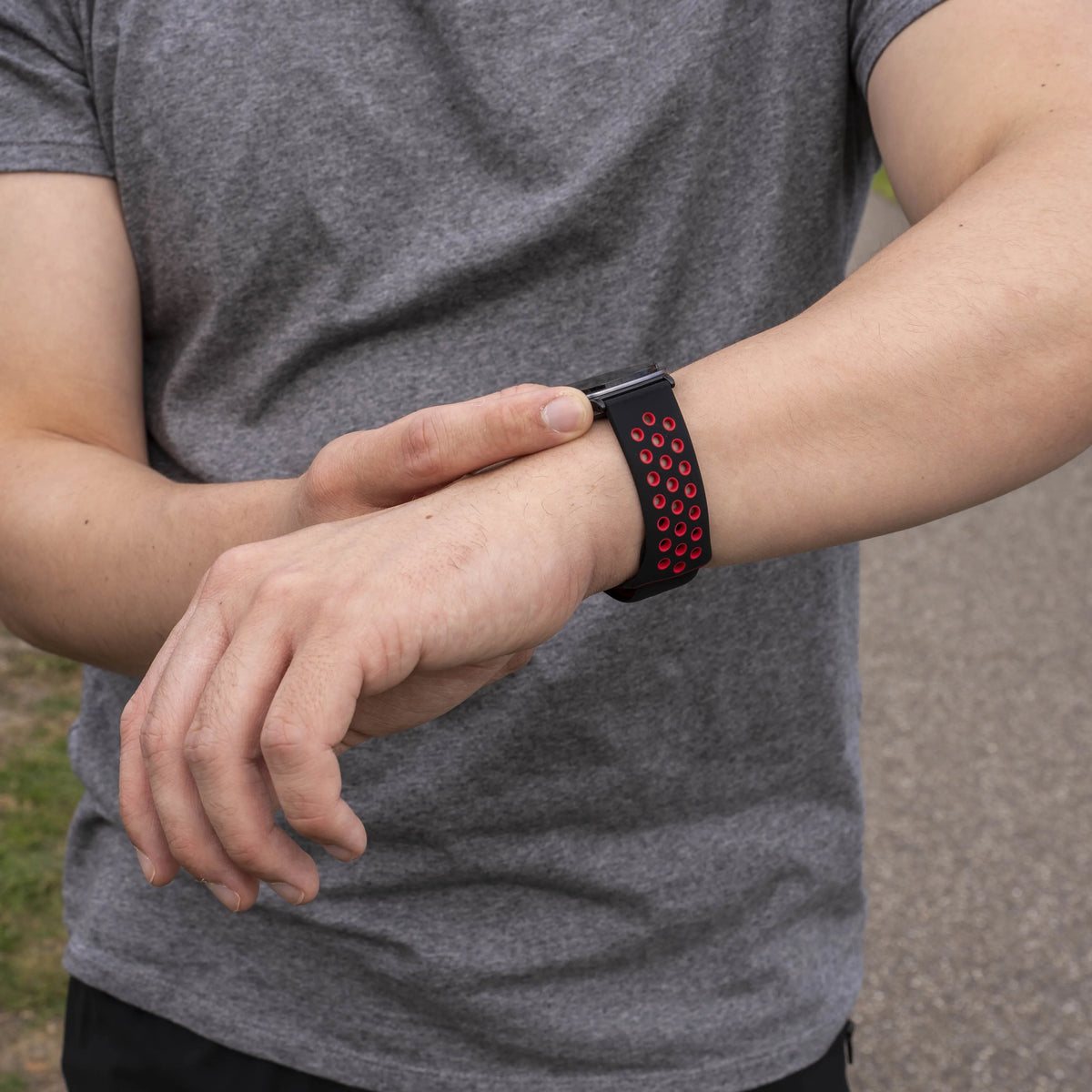 Silicone Sport Strap, black/red, lifestyle photo