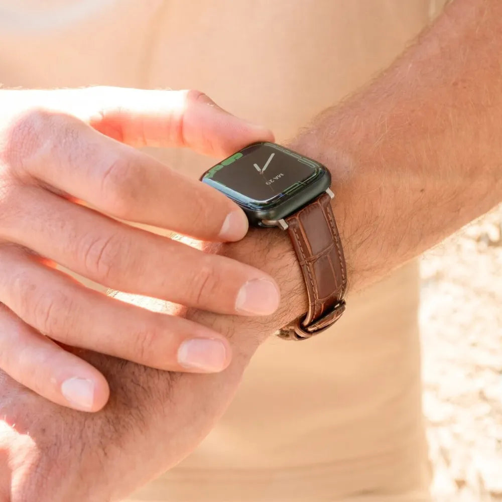 Apple Watch Leather Strap Crocodile Grain (Brown)
