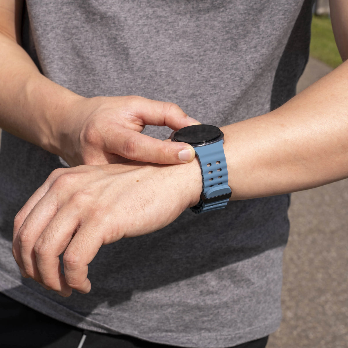 Silicone Ocean Strap, matte blue, lifestyle photo