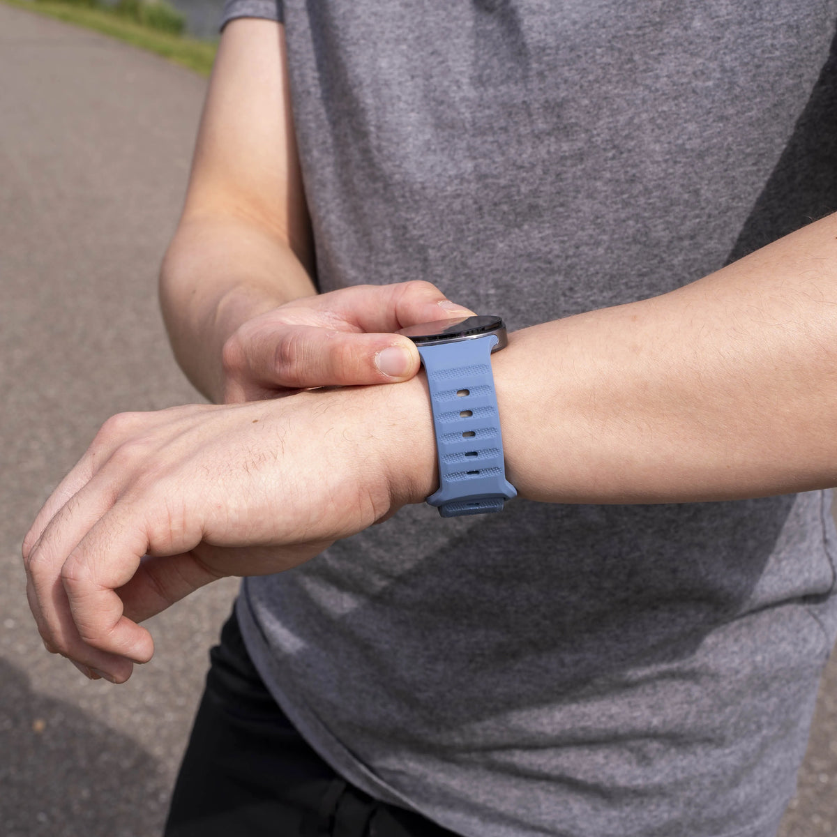 Outdoor Silicone Strap, grey-blue, lifestyle photo