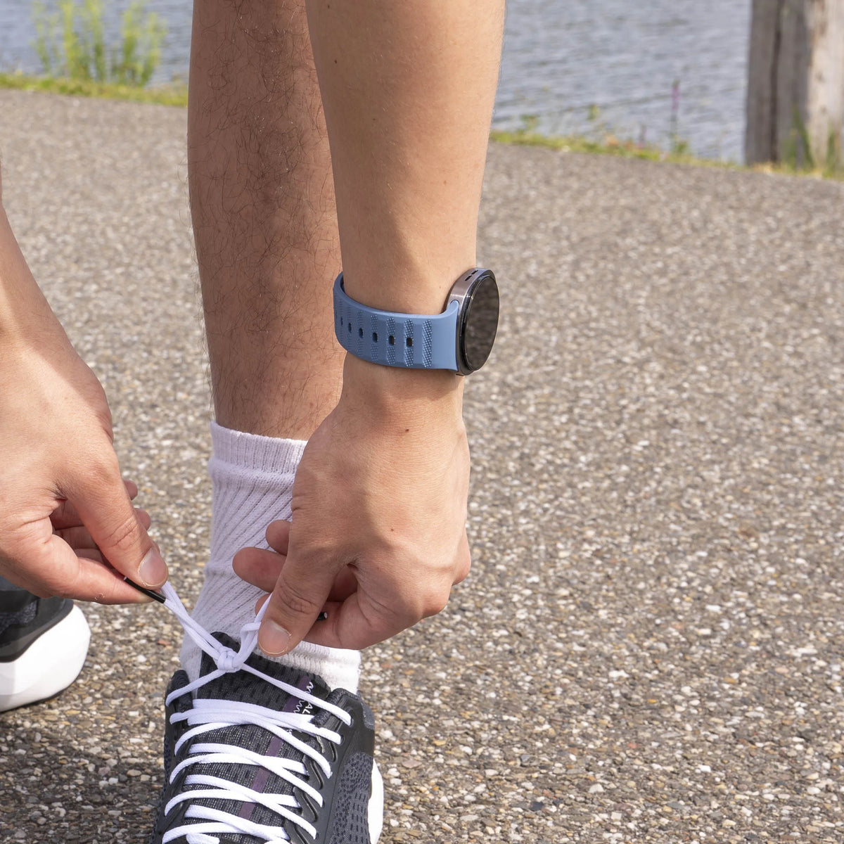 Outdoor Silicone Strap, grey-blue, lifestyle photo