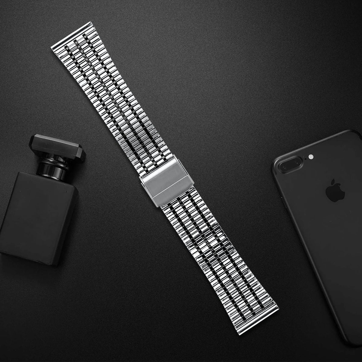Fine Steel Strap, silver/black, lifestyle photo