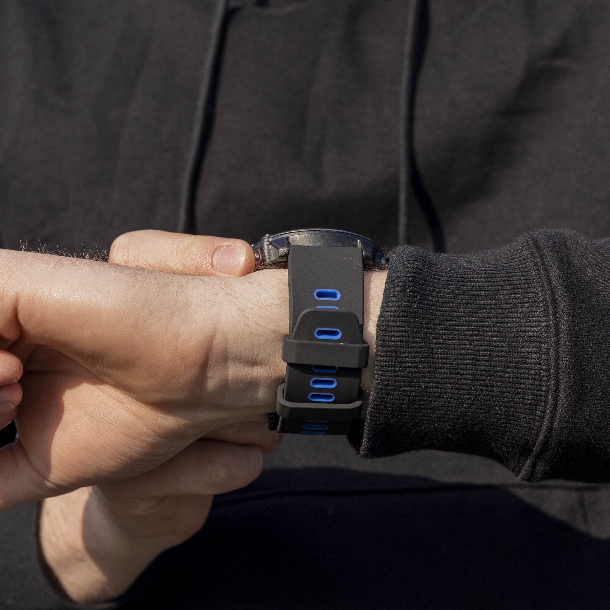 Silicone Sport Buckle Strap, black/blue, lifestyle photo