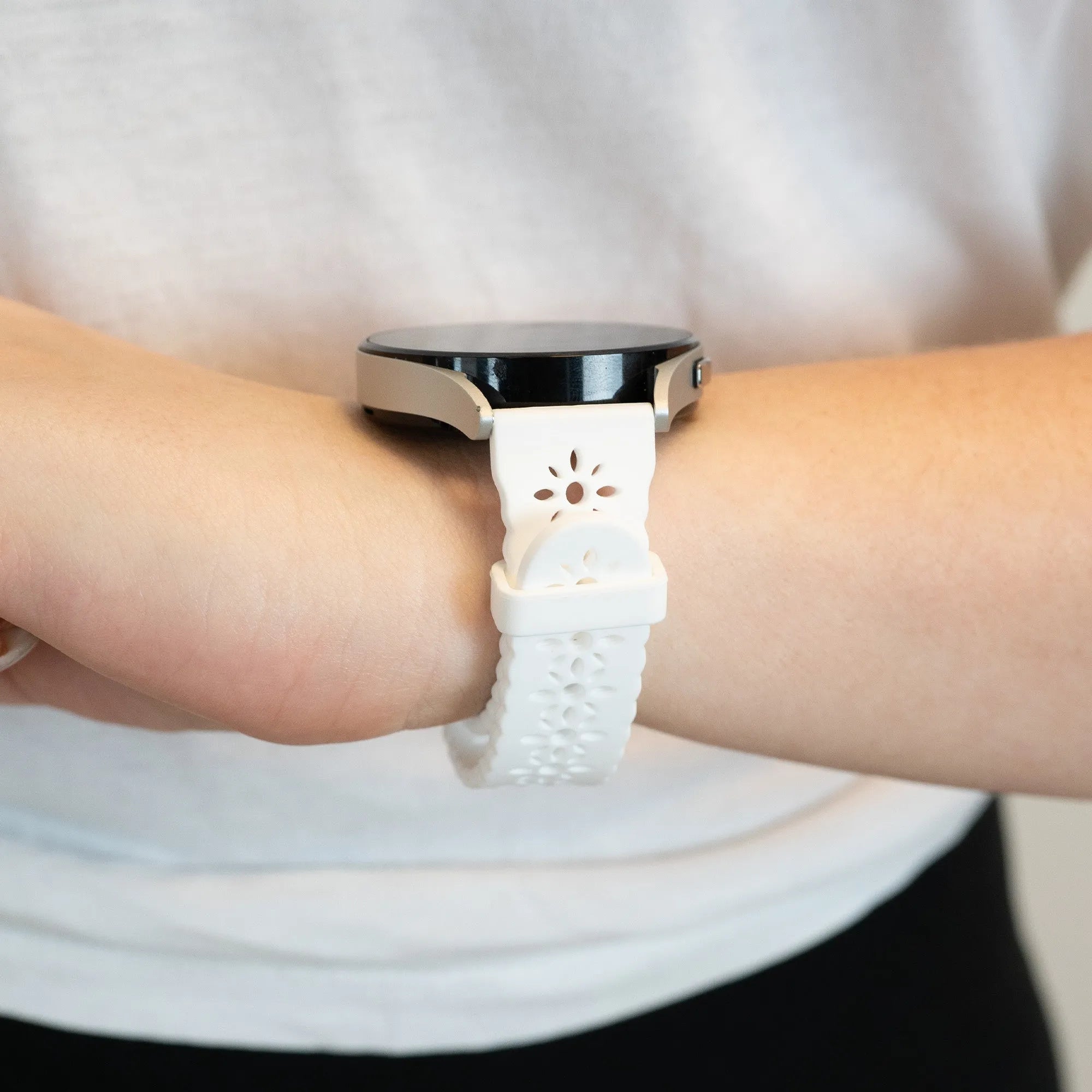 Patterned Silicone Strap, white, lifestyle photo