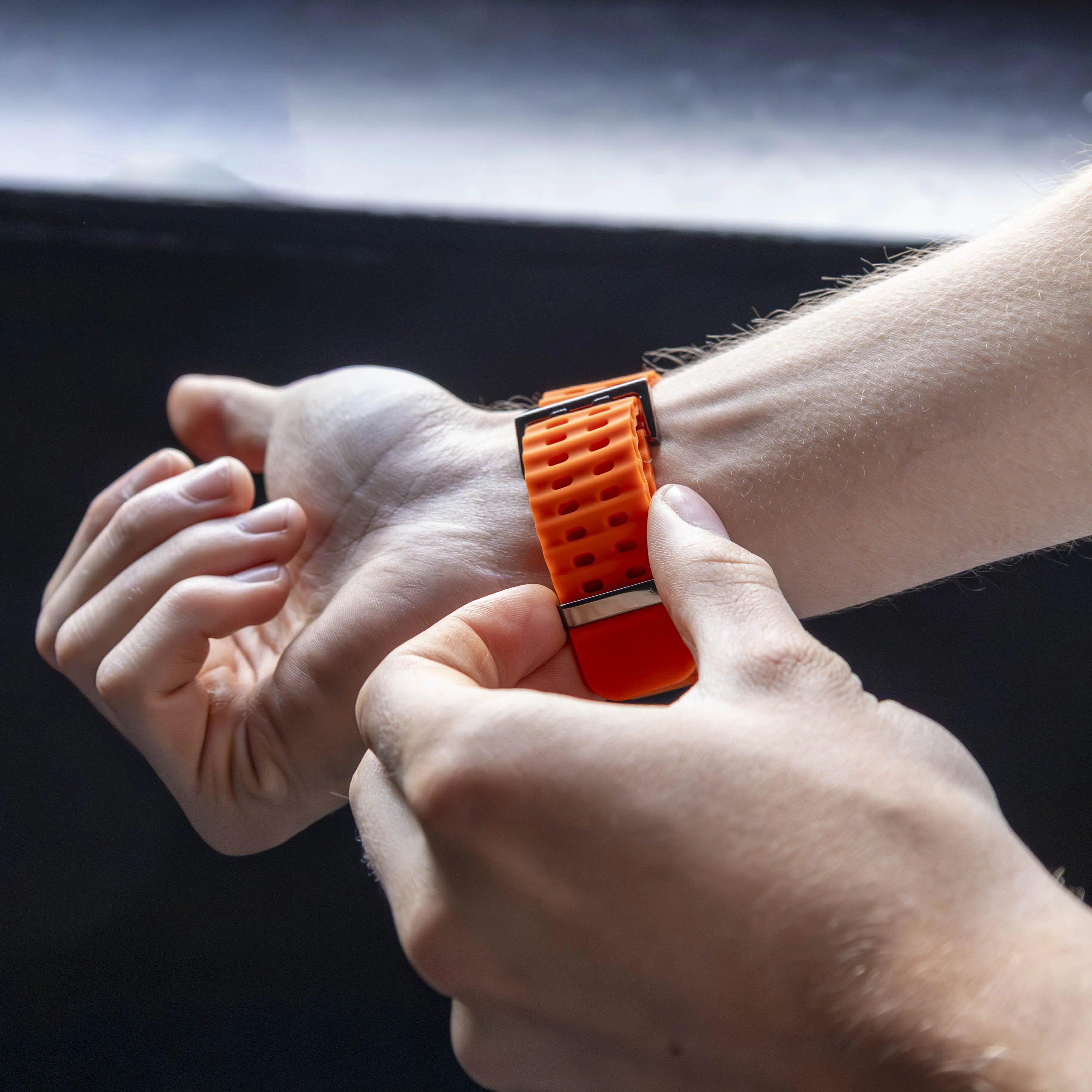 Silicone Ocean Strap, orange, lifestyle photo