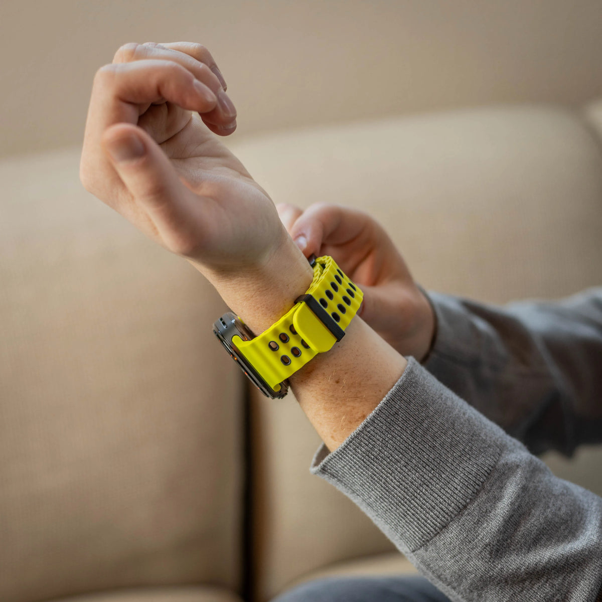 Wave Silicone Strap Duo, lime/dark grey, lifestyle photo
