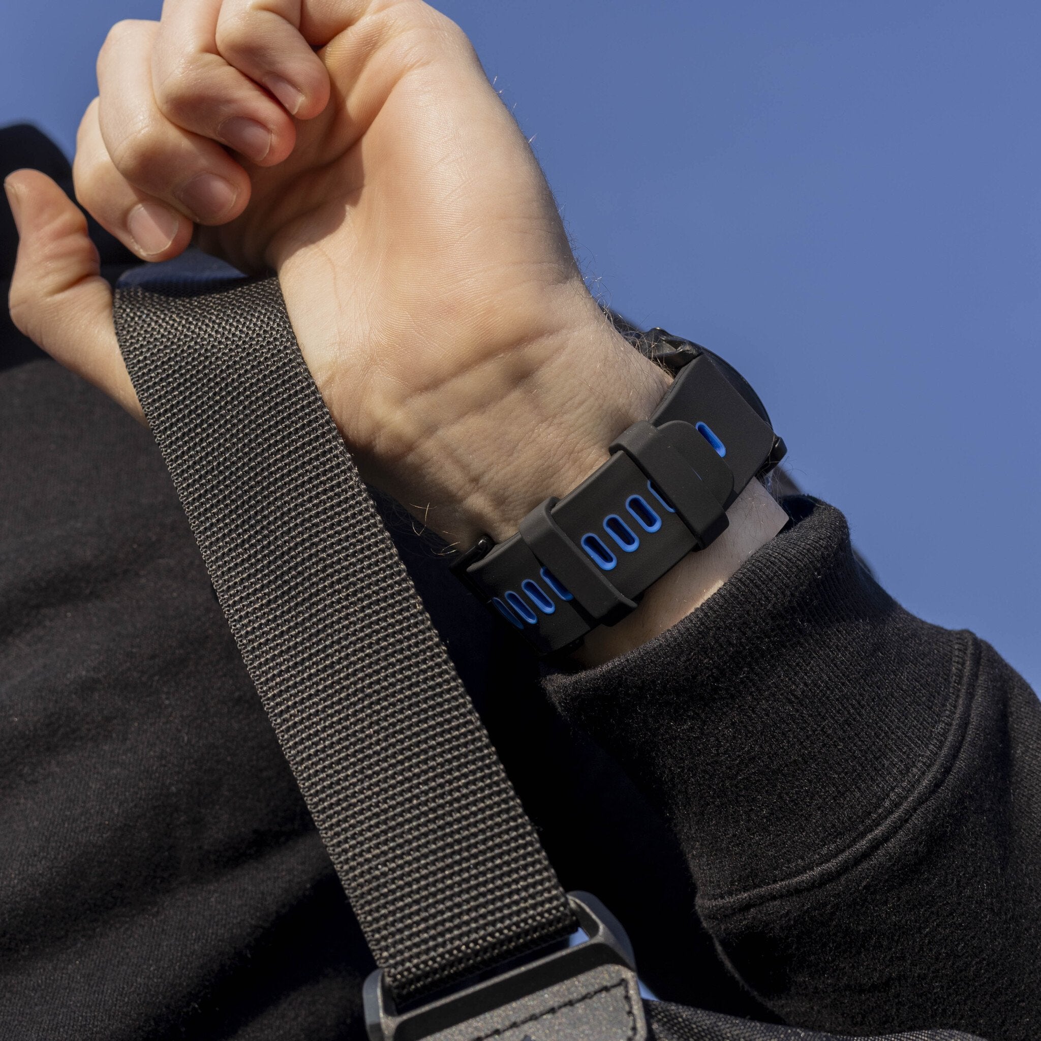 Silicone Sport Buckle Strap, black/blue, lifestyle photo